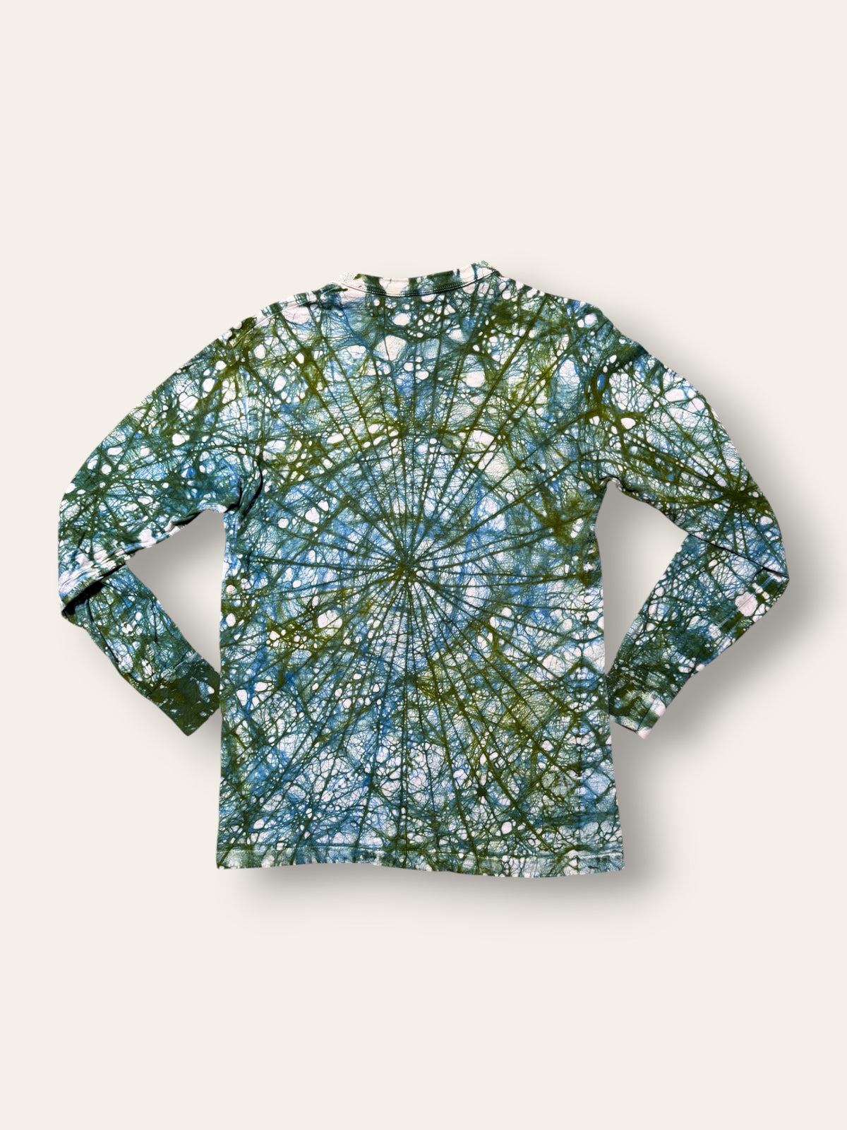 Vintage 1960s Hand-Dyed Folk Web Veining Tie-Dye Long Sleeve Shirt in Moss | Hanes Loopwheel 100% Cotton Shirt
