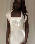 Vintage 1940s Greek Key Pattern Rayon Bias Cut Slip Dress | Antique Ivory Nightgown Negligée
