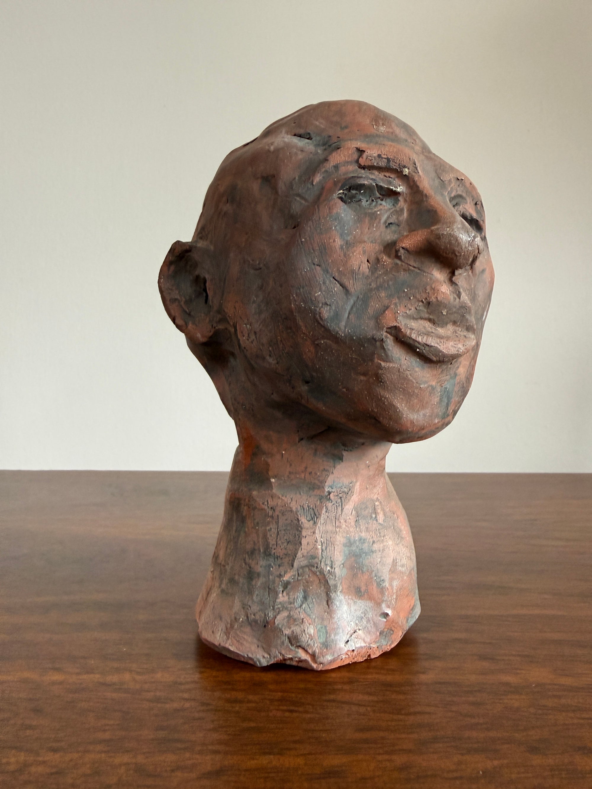 Vintage Modernist Terracotta Head Sculpture | Expressionist Bust Art | Mid Century Studio Pottery Portrait