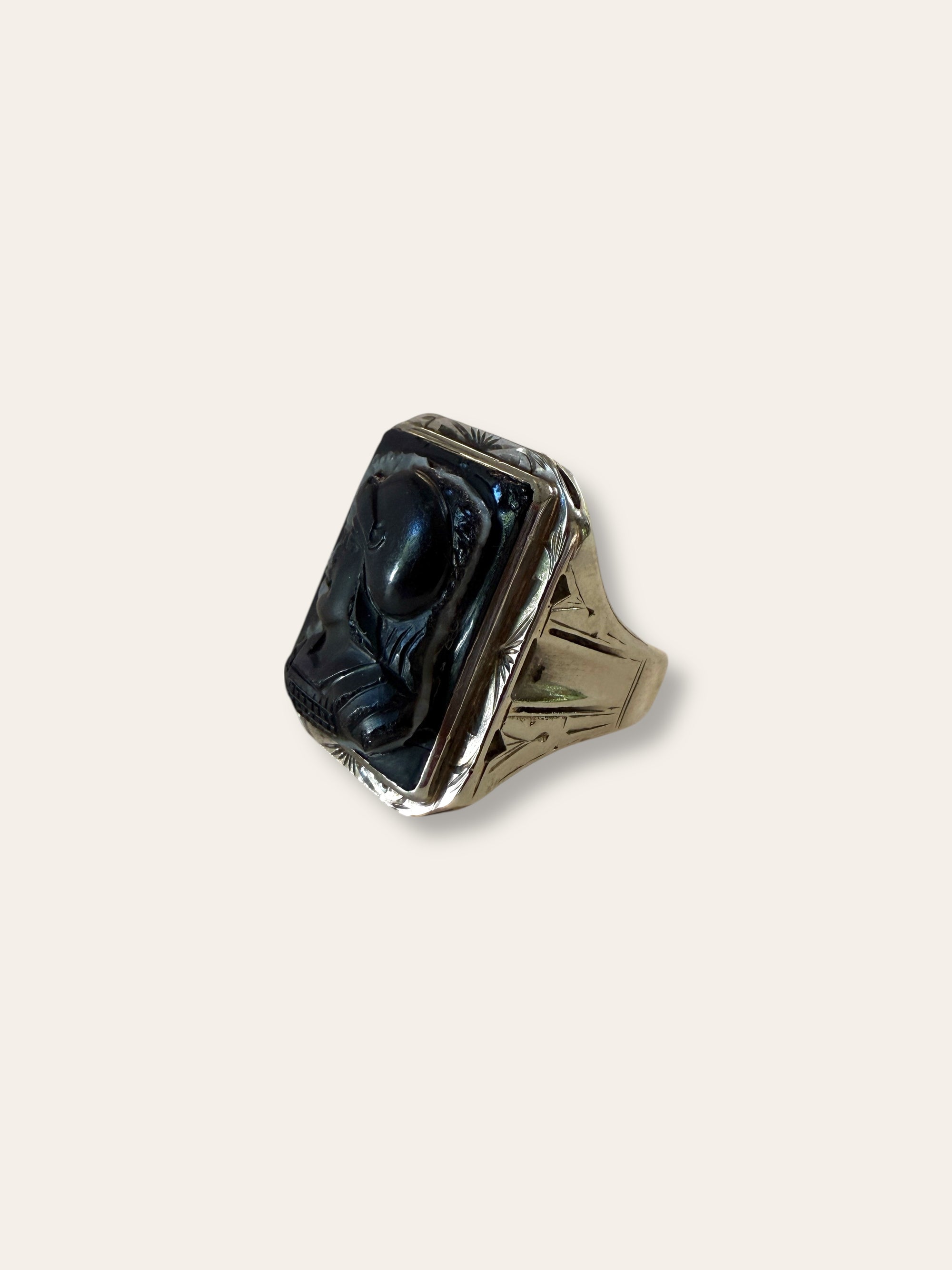 Vintage 1900’s Sardonyx Cameo 14k White Gold Ring Size 10