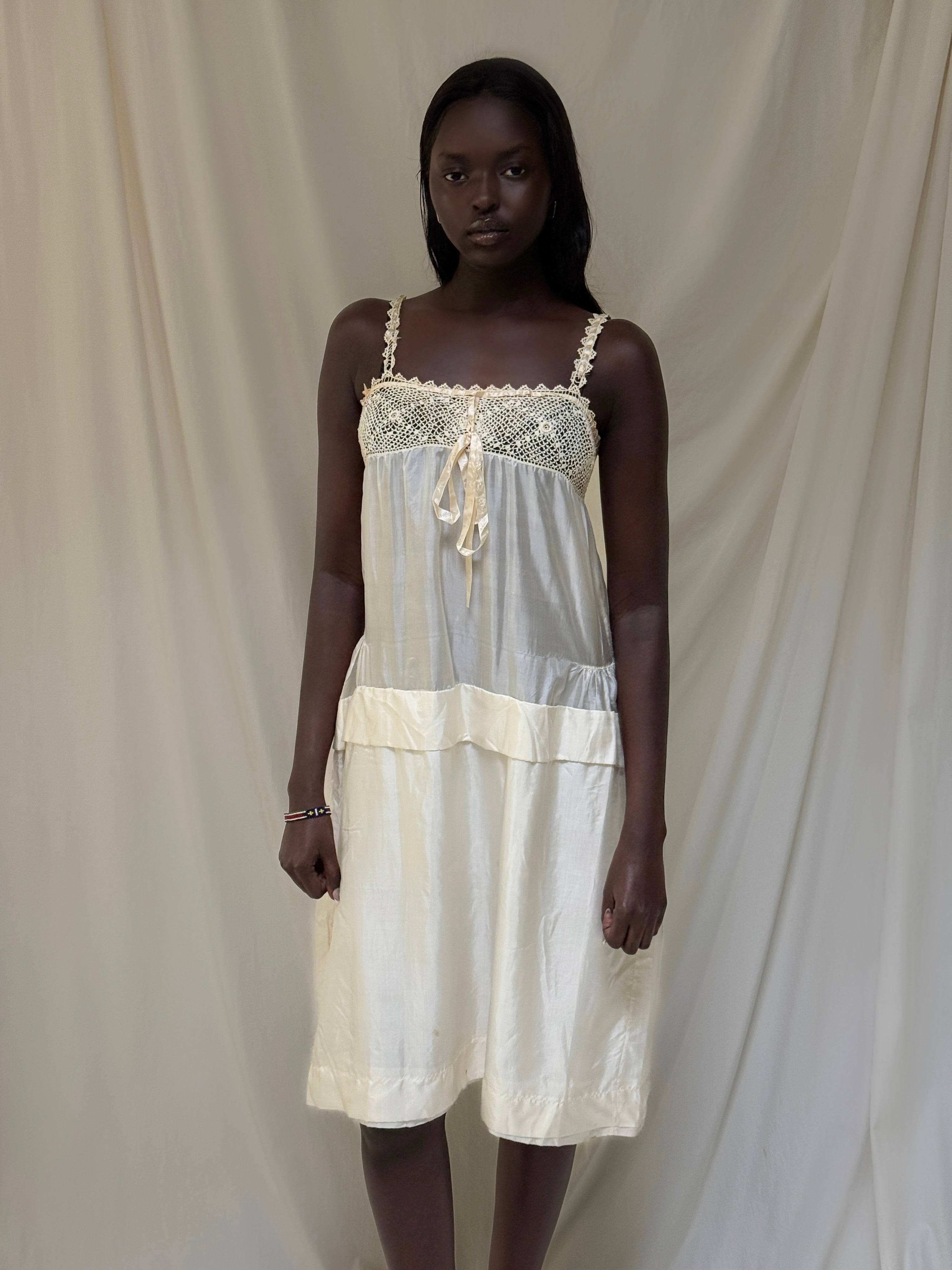 Vintage 1910s Crochet & Silk Slip Dress | Antique Edwardian Vintage 1910s Crochet & Silk Slip Dress | Antique Edwardian