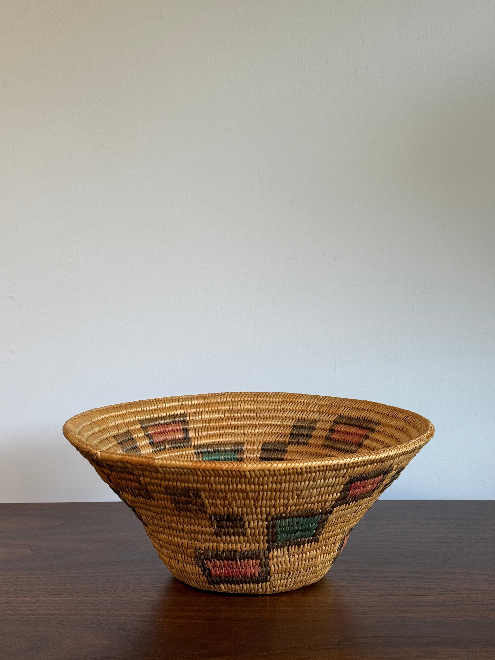 Vintage Jicarilla Apache Coil Handmade Basket | Native American Geometric Basket