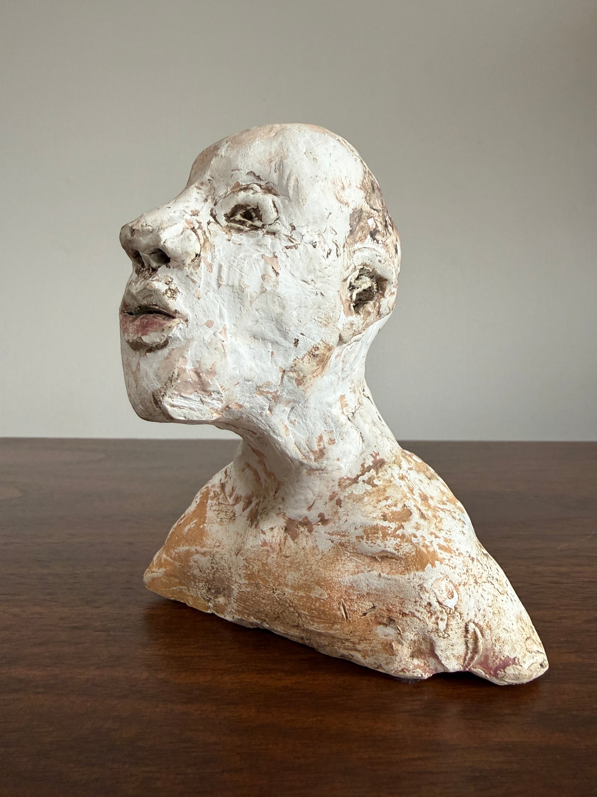 Vintage Expressionist Earthenware Bust Sculpture | Hand Sculpted Studio Pottery Portrait | Modernist MCM Folk Art Head
