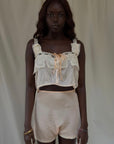 Vintage 1900s Silk & Lace Camisole Top | Edwardian Ivory Lace Bustier Crop | Antique Lingerie Blouse
