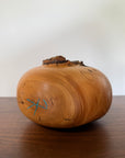 Vintage Signed Hand Turned Elm Fork Turquoise Inlay Burl Wood Bowl | Live Edge Natural Art Turned Vessel