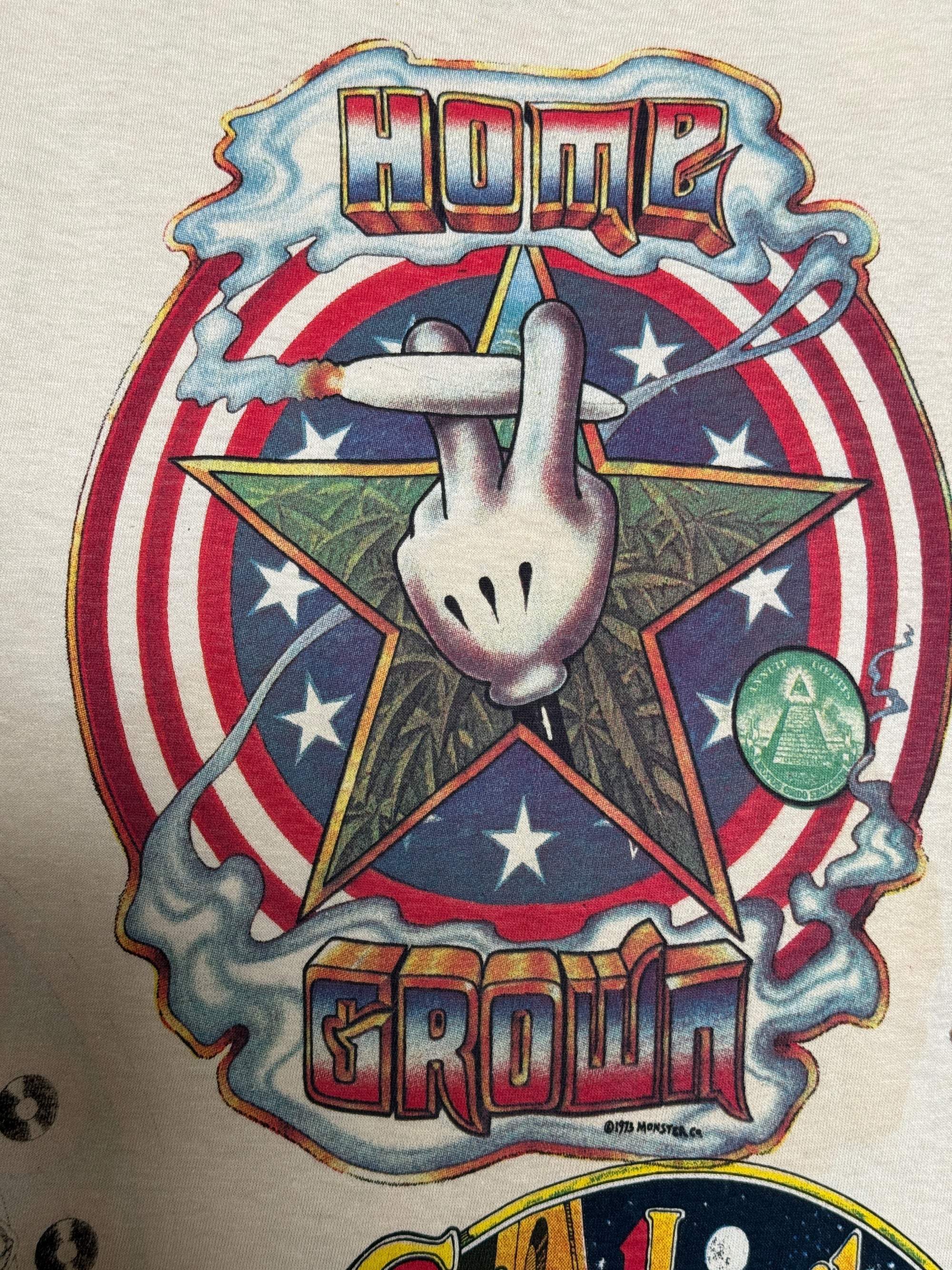 Vintage 1970s Kelley Mouse Studio Test Print T-Shirt | Home Grown Weed | City Lights Bookstore Graphic | Rare 1970s Psychedelic Art T-Shirt