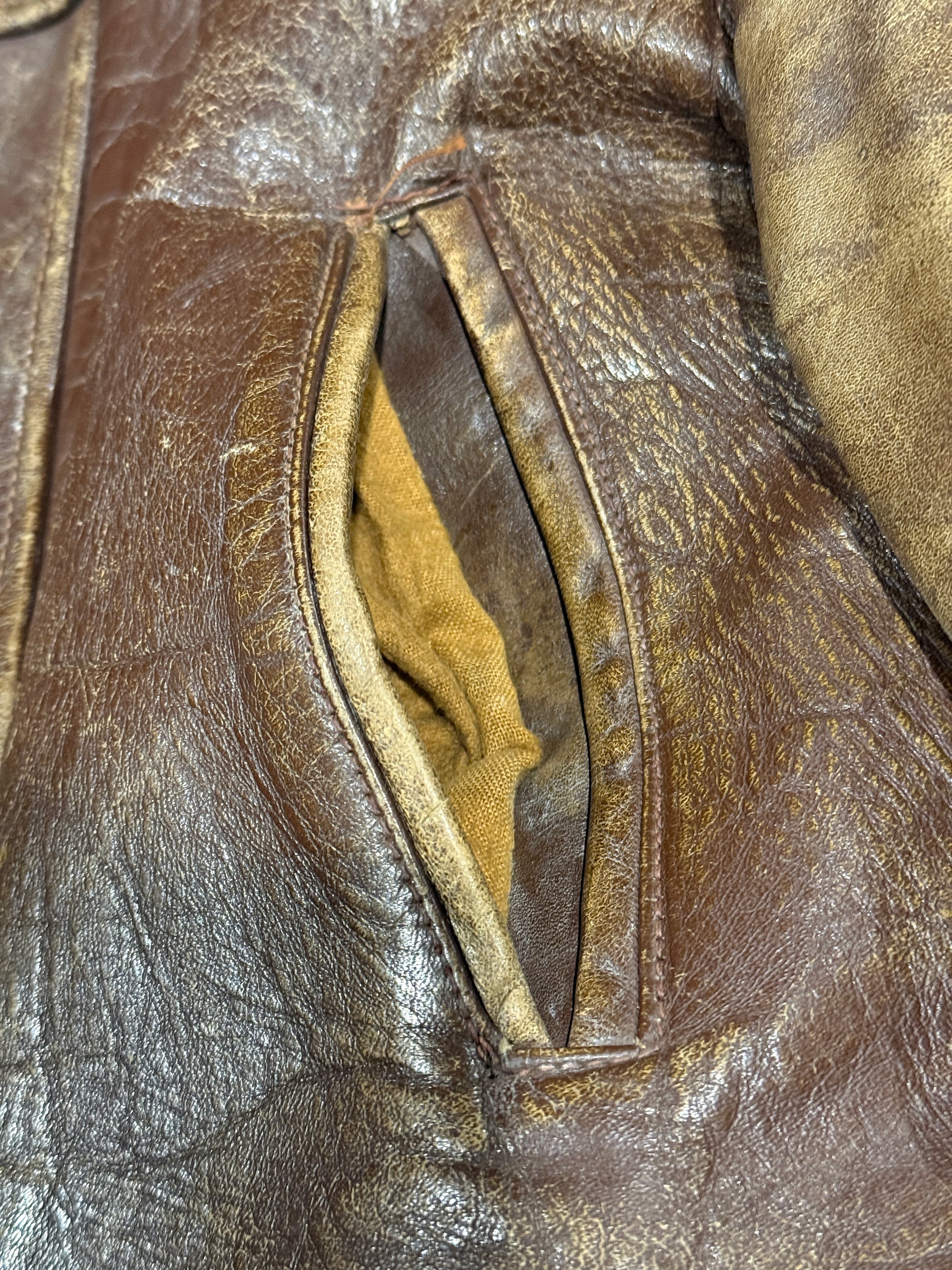 Vintage 1940-50s Windward Horsehide Leather Jacket | Montgomery Ward Brown Belted Back Jacket