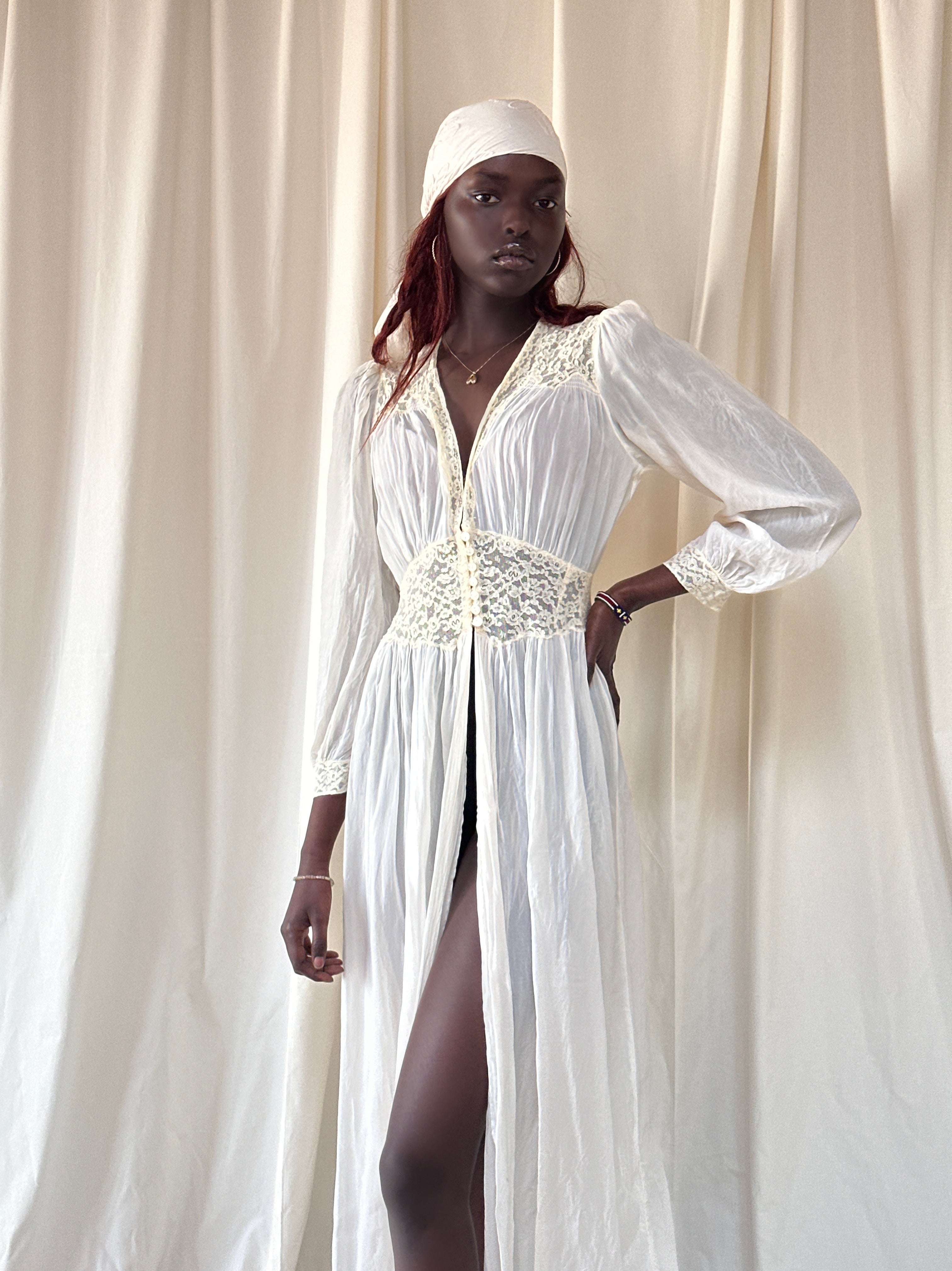 Vintage 1940's Creme Lace Open Night Robe – Afterlife Boutique