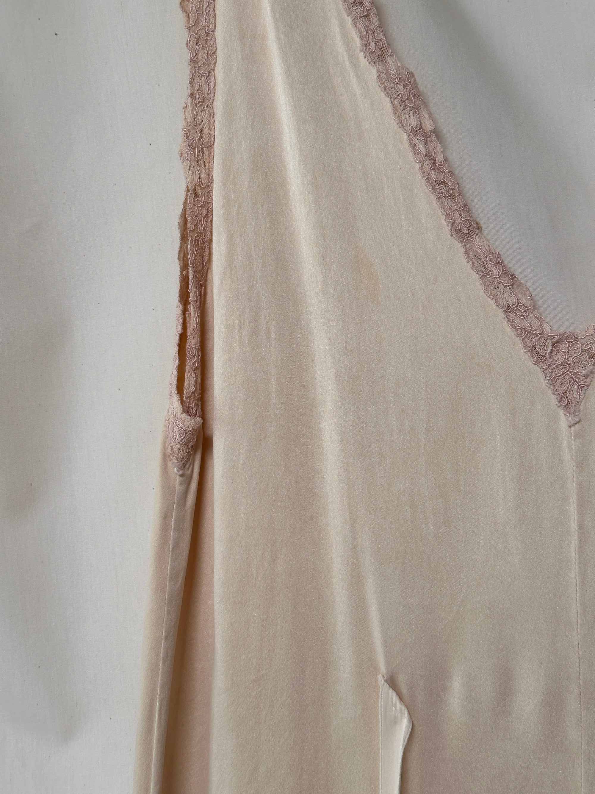 Vintage 1930’s Silk &amp; Lace Champagne Slip Dress