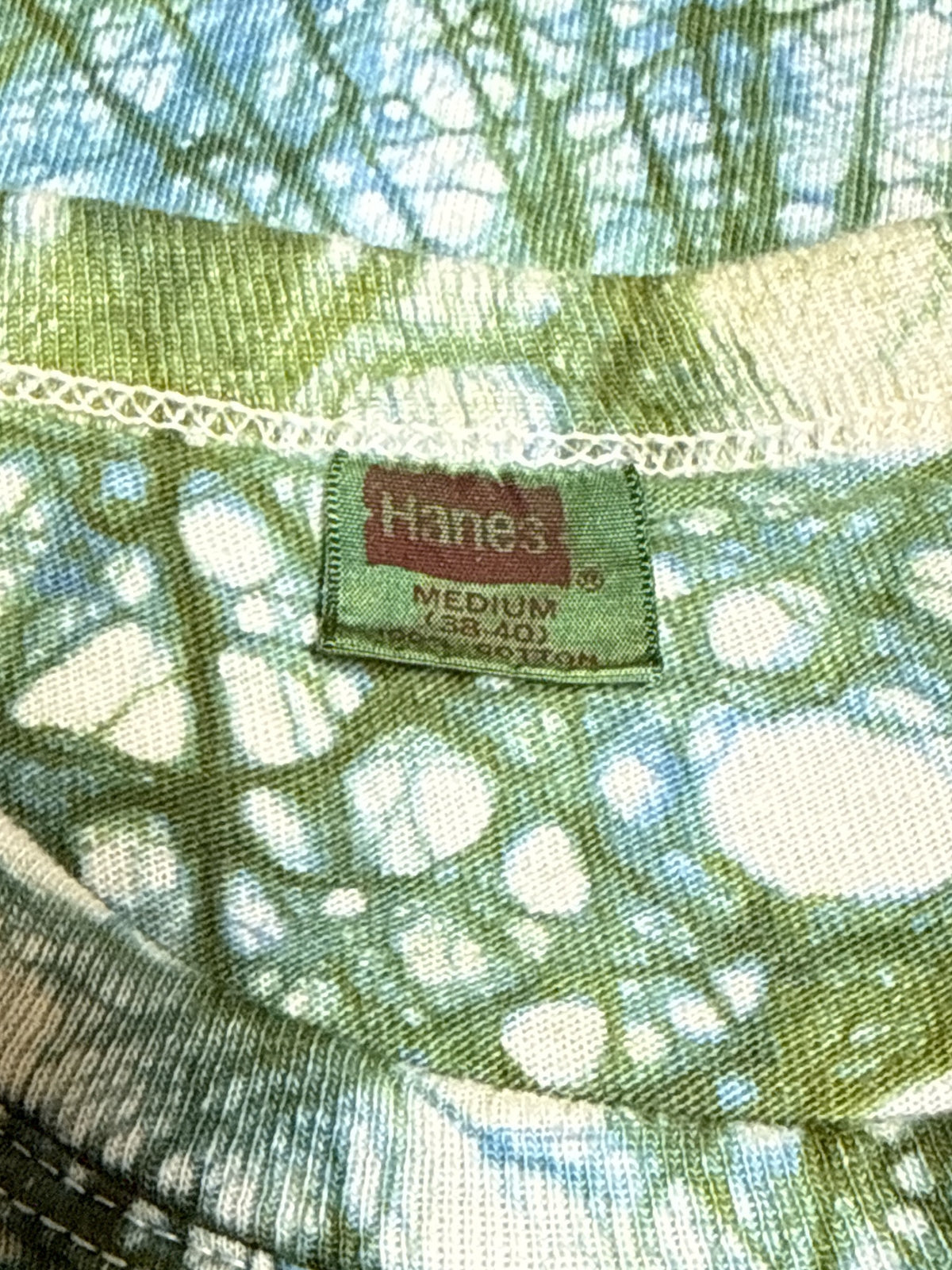 Vintage 1960s Hand-Dyed Folk Web Veining Tie-Dye Long Sleeve Shirt in Moss | Hanes Loopwheel 100% Cotton Shirt