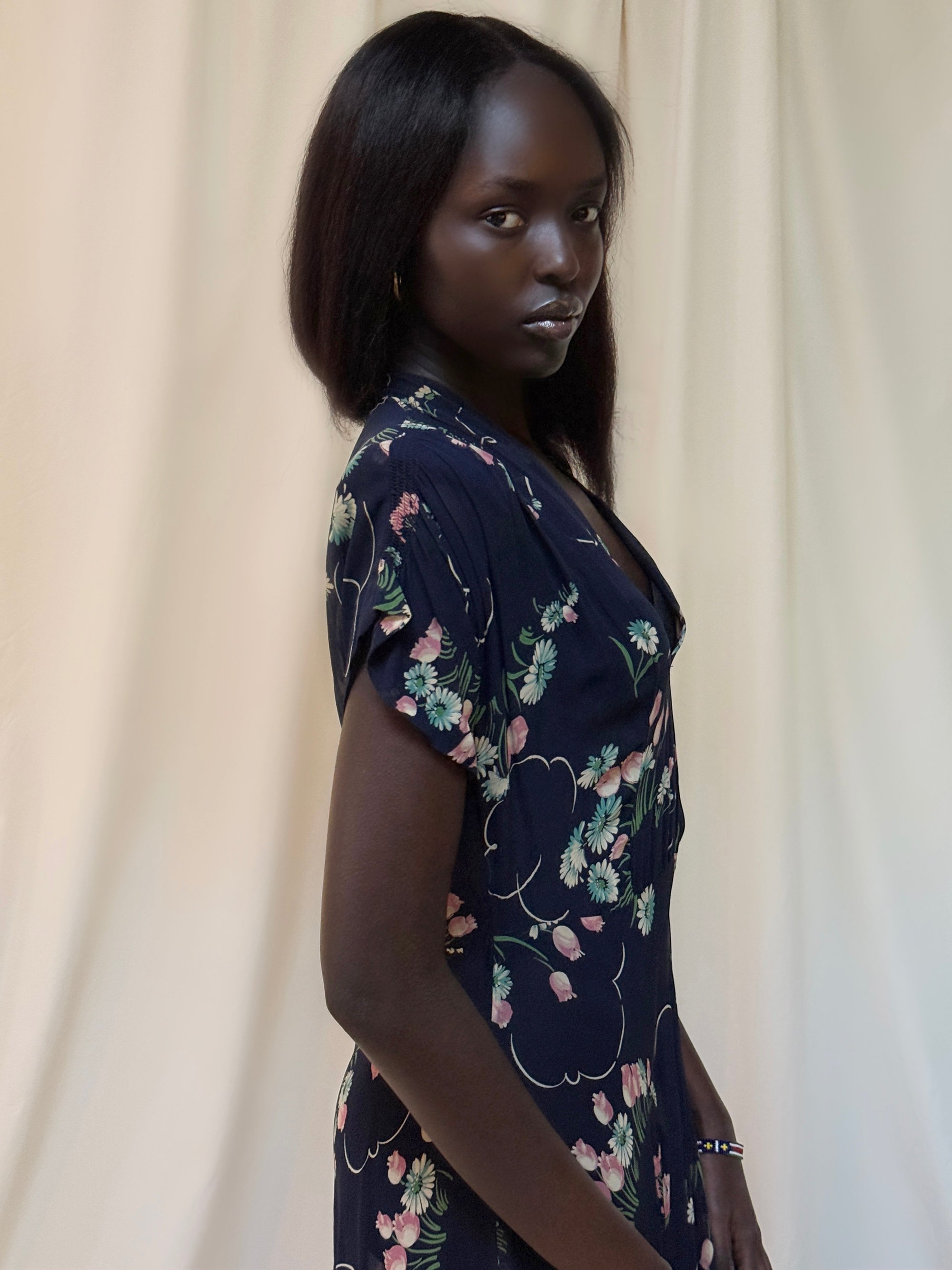 1940s chiffon dress Green 1940s Sleeveless Round Neck Chiffon Midi Dress