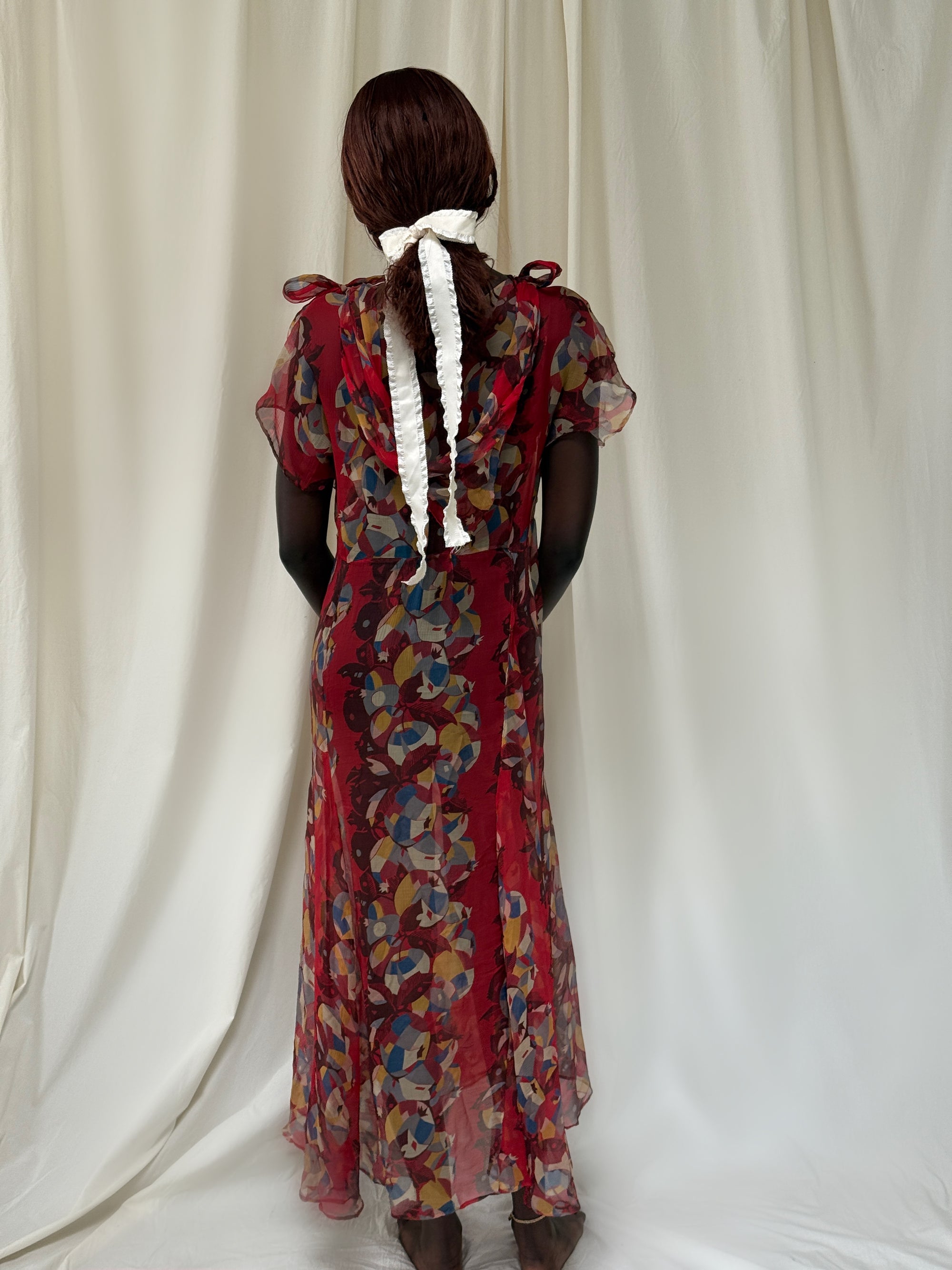 Vintage 1920’s Sheer Geometric Pattern Chiffon Dress