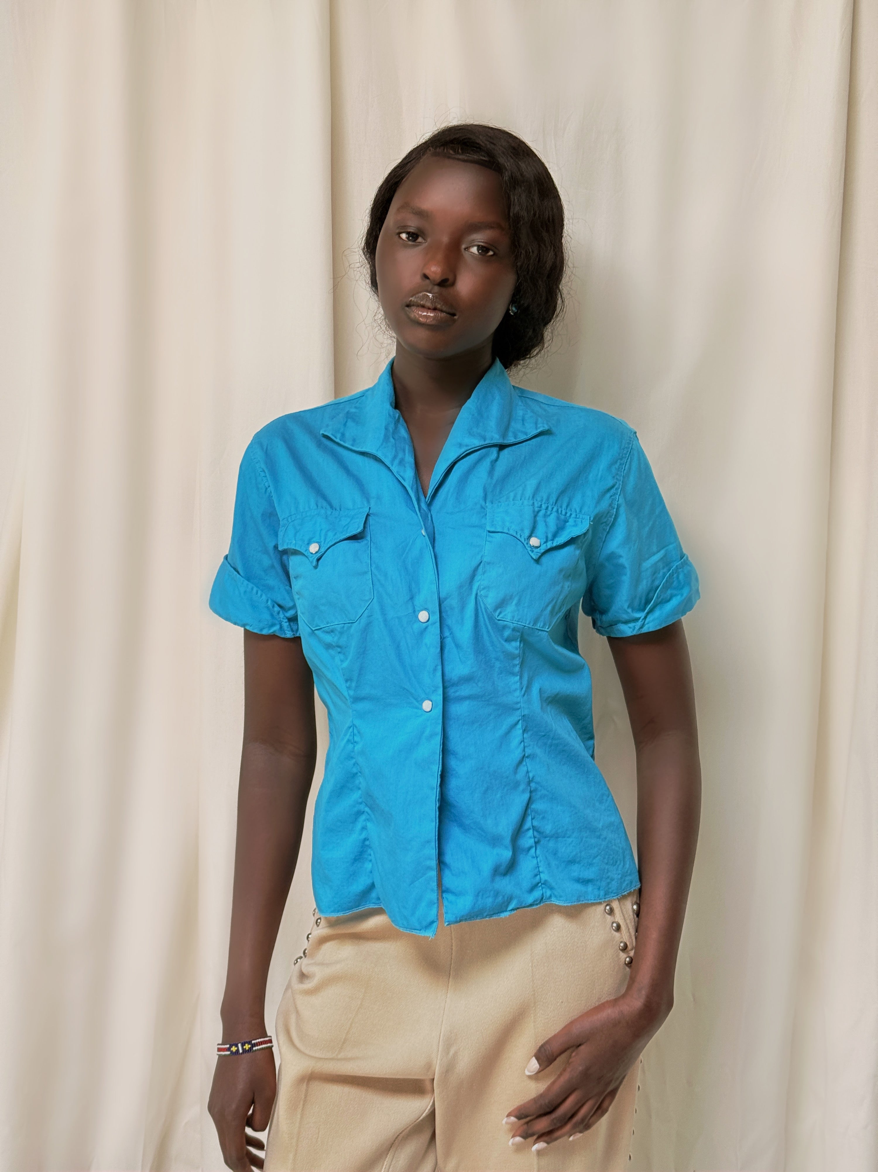 Vintage 1950's Turquoise H Bar C Western Short Sleeve Shirt