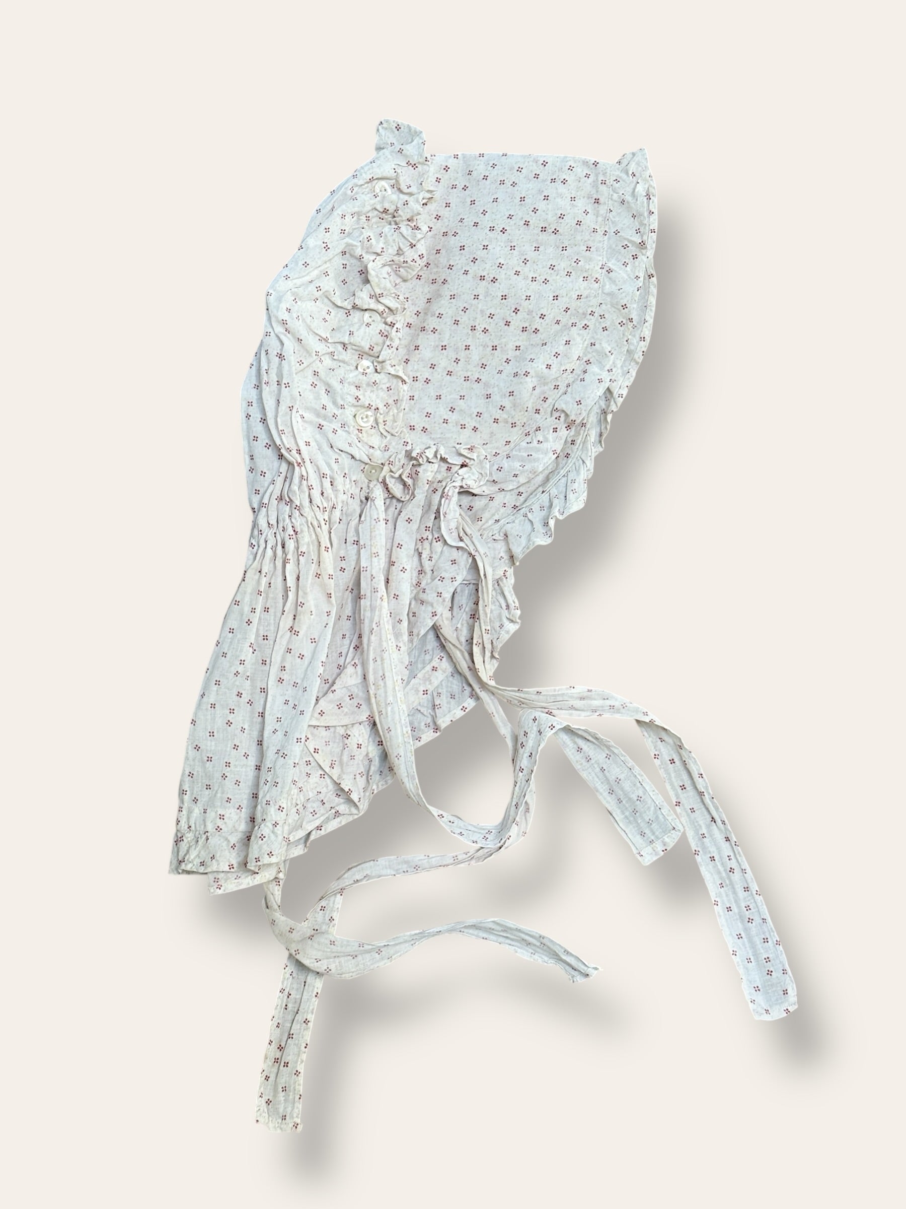 Antique 1800s Calico Cotton Sun Bonnet | Victorian Prairie Hat with Ruffle Detail