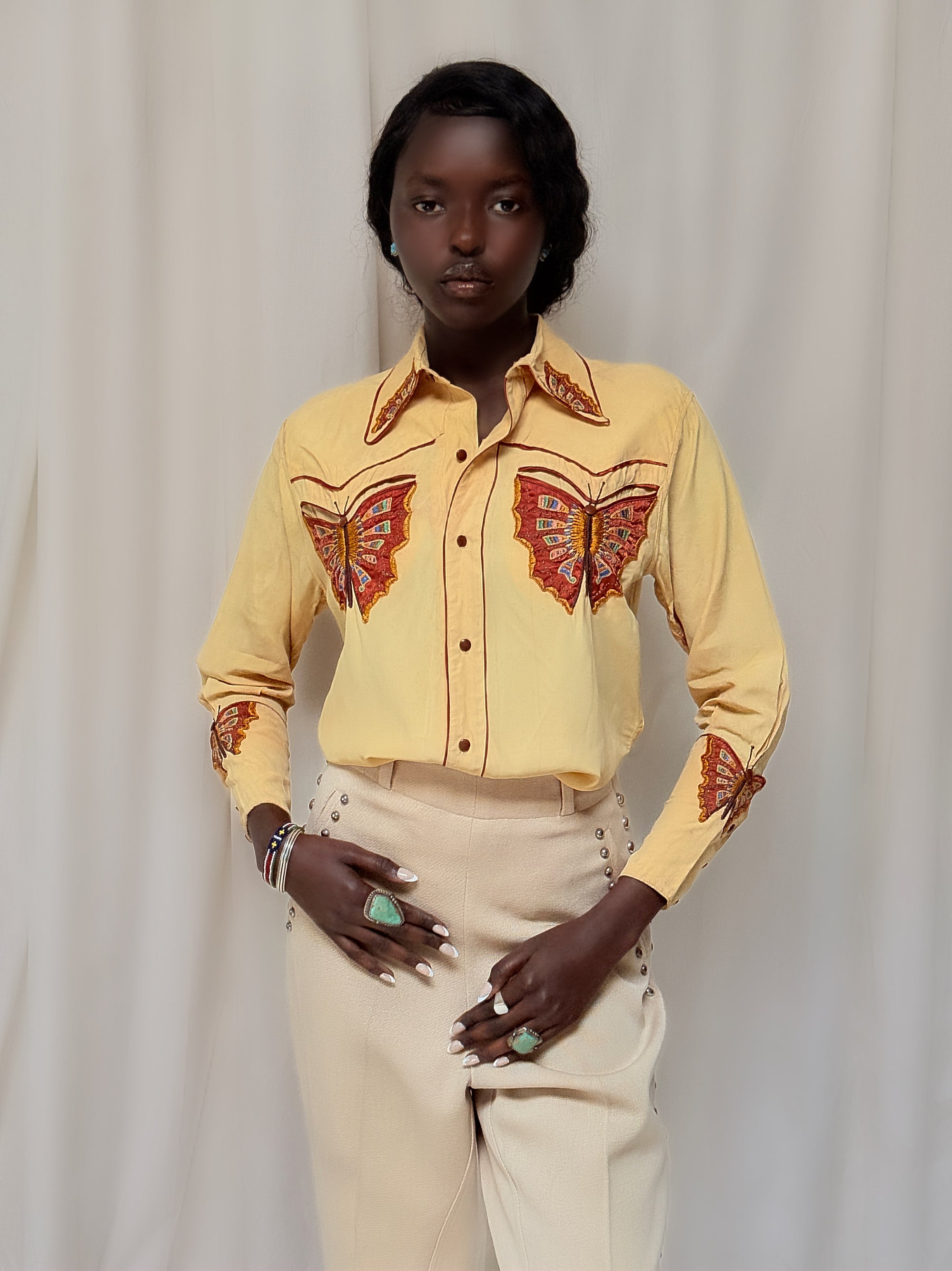 Vintage 1940’s Butterfly Embroidery Western Shirt