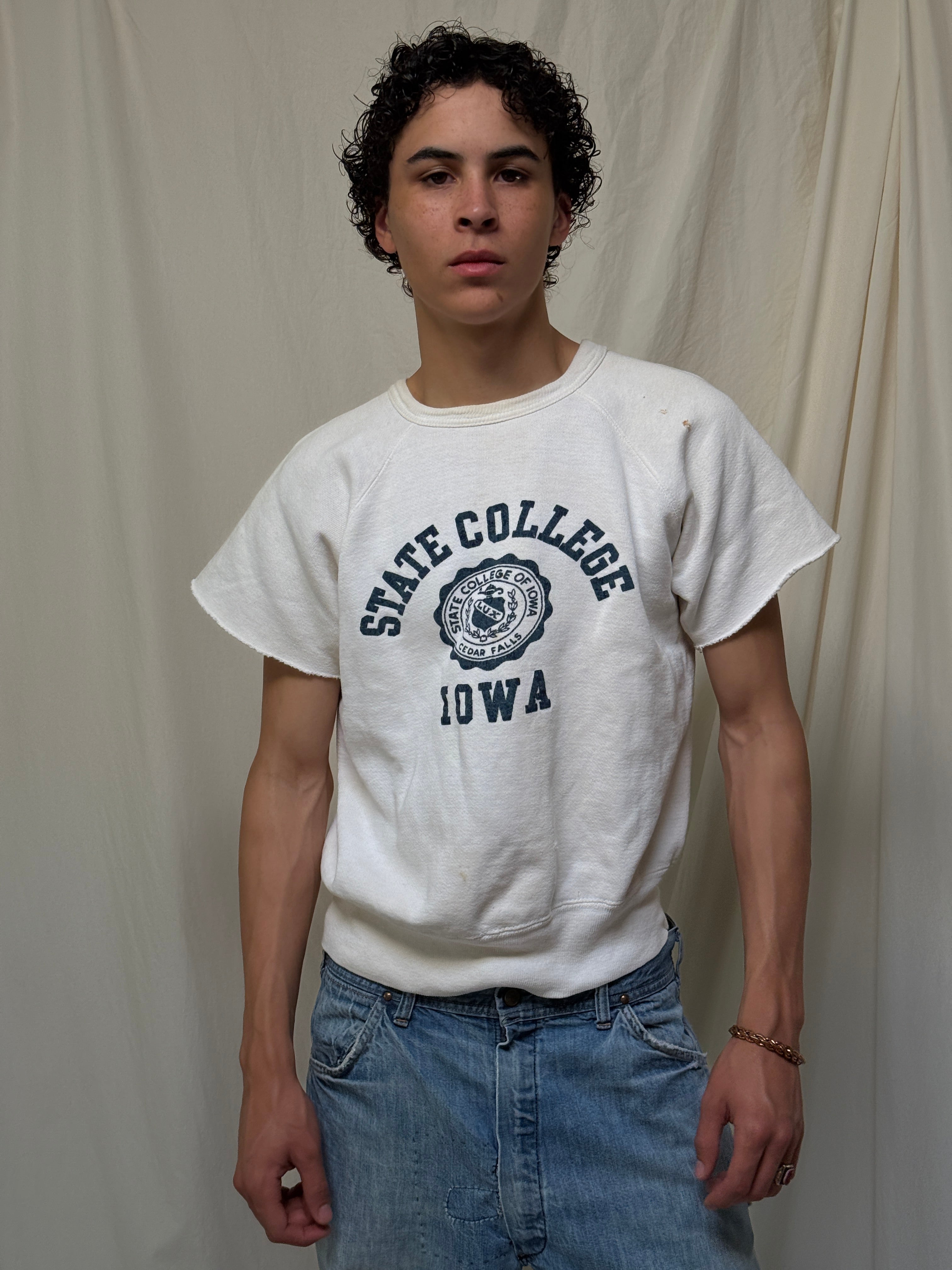 Vintage 1960's State College Iowa Flock Print Sweatshirt