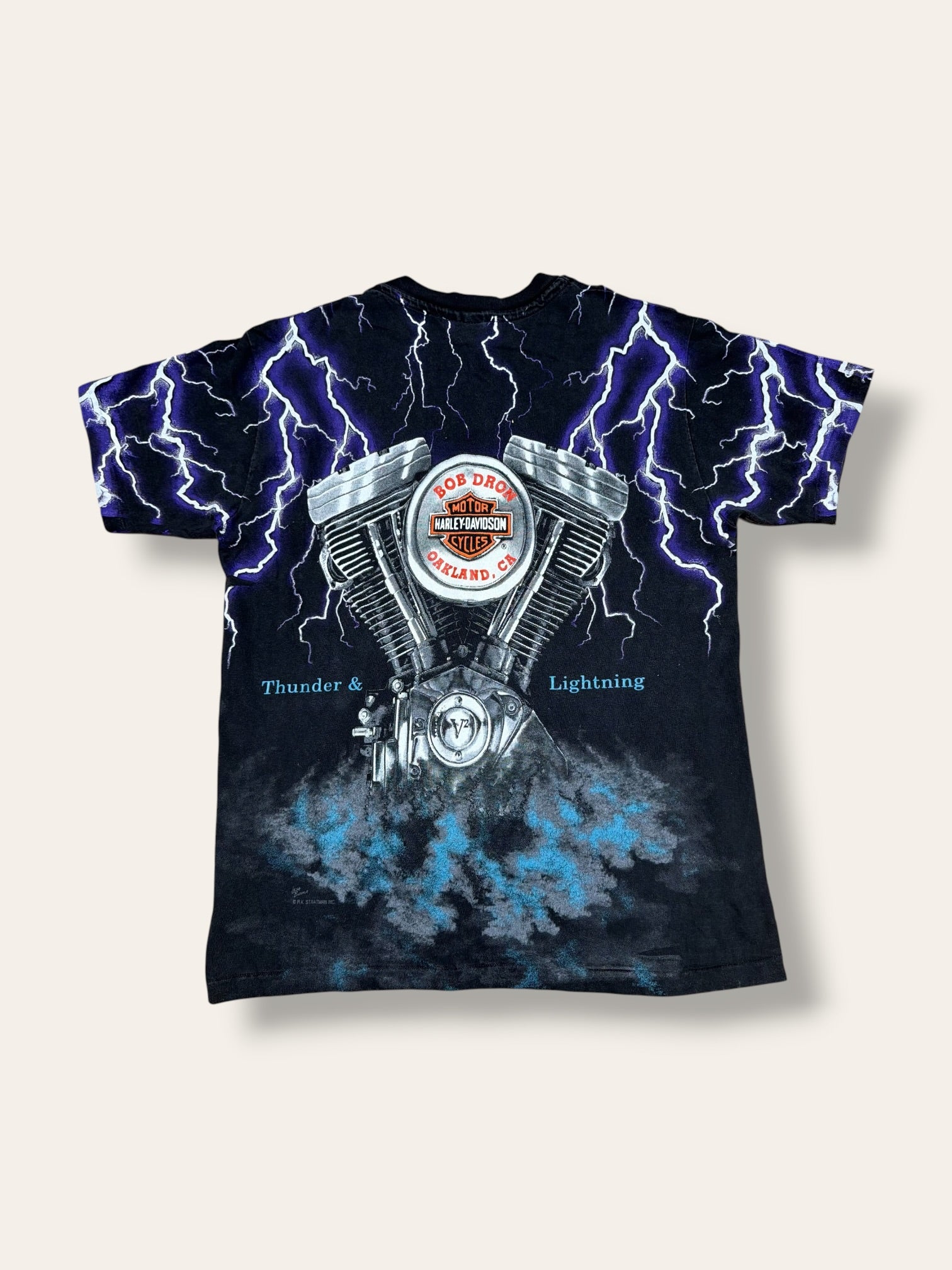 Vintage 1990s Harley Davidson Lightning &amp; Thunder T-Shirt | Bob Dron Oakland Dealer Tee