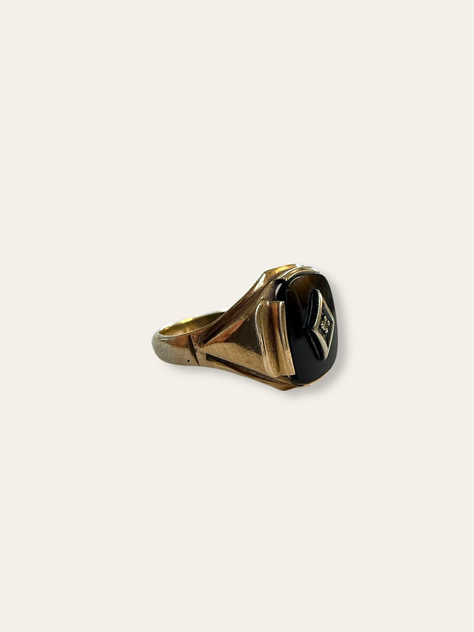 Vintage 1940’s Art Deco Onyx 10k Gold Diamond Ring Size 12.5