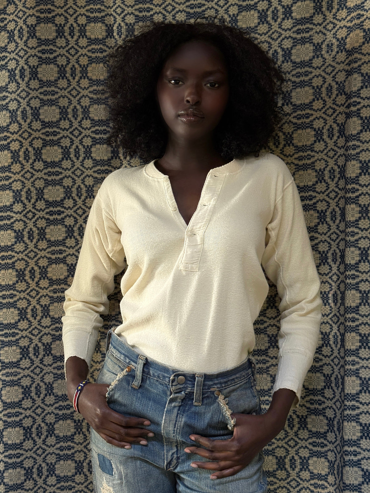 Vintage 1940’s Penney’s Cotton Henley Shirt| Heritage Blank Antique White Shirt