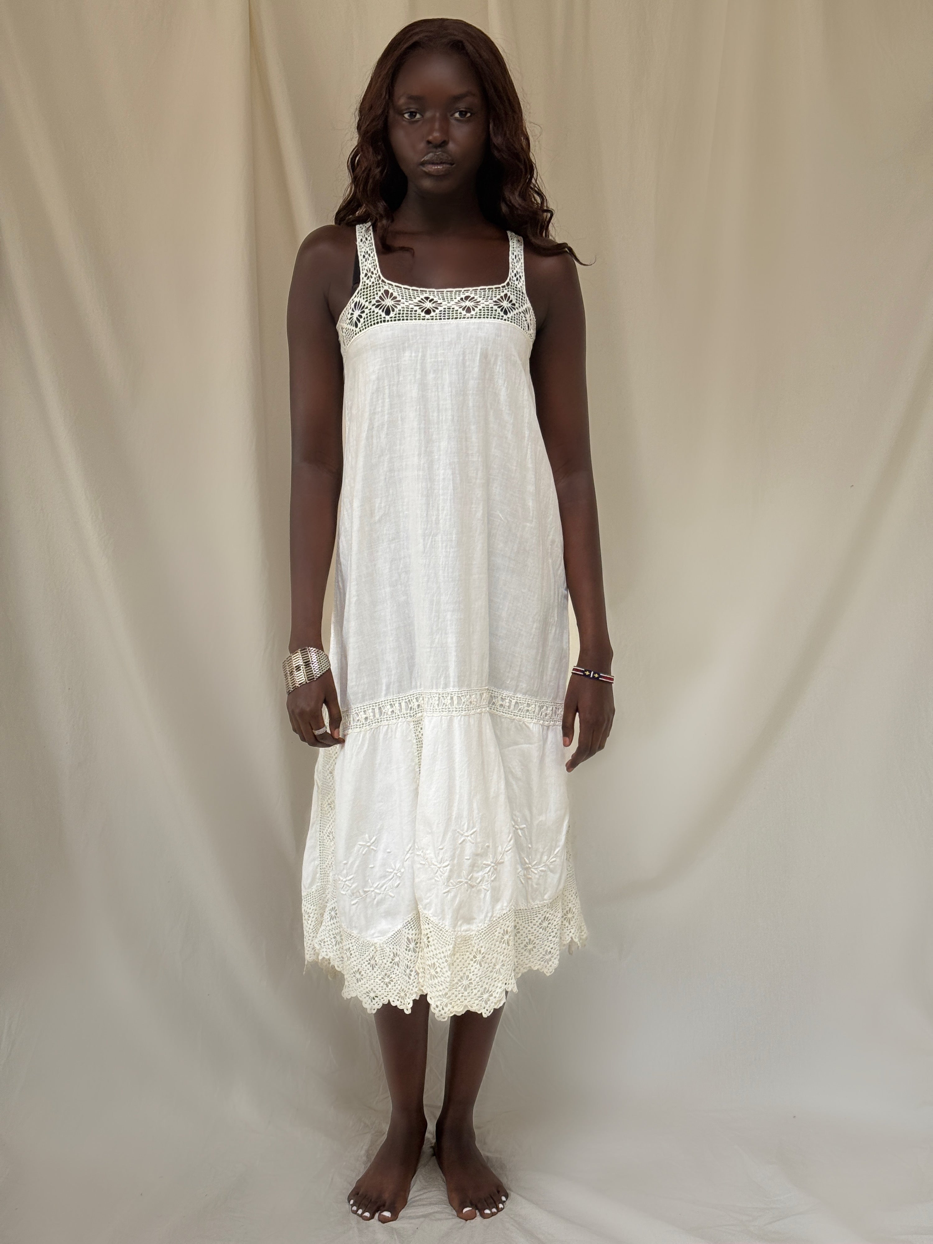 Vintage 1900's Edwardian White Cotton Crochet Dress | Antique