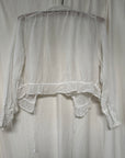 Antique Edwardian Romantic White Gauze Cotton Blouse | Vintage Sheer Top With Pom-Pom Tassels