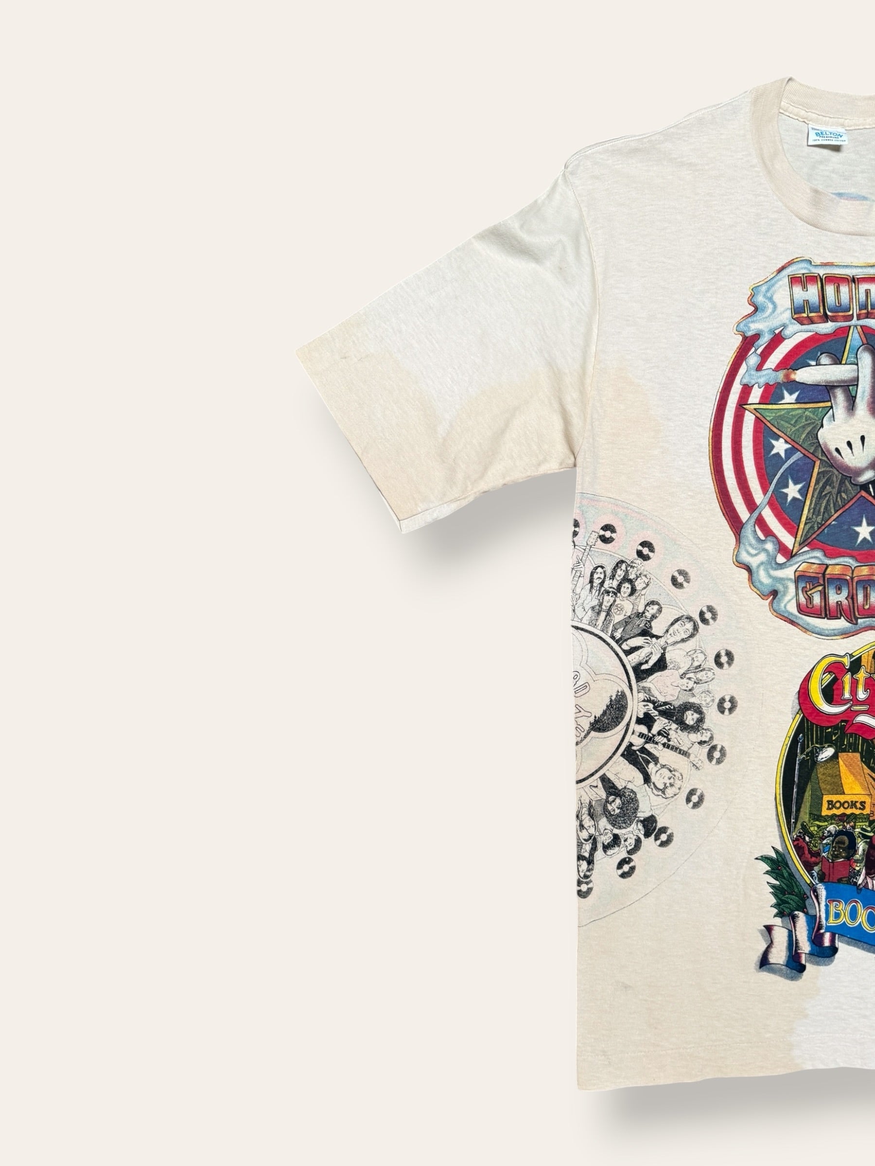 Vintage 1970s Kelley Mouse Studio Test Print T-Shirt | Home Grown Weed | City Lights Bookstore Graphic | Rare 1970s Psychedelic Art T-Shirt