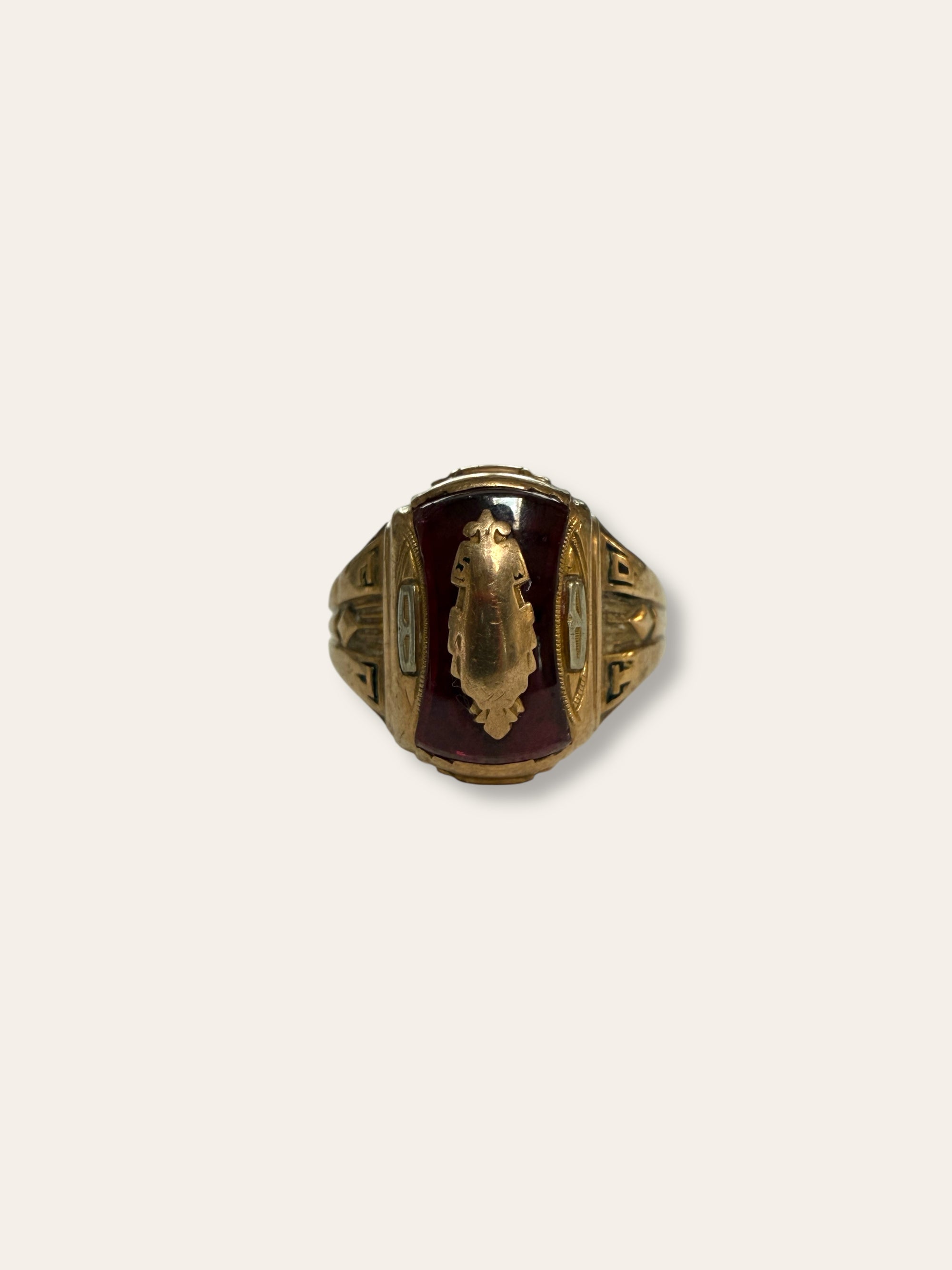 Vintage 1940’s HJ 10k Gold Art Deco Class Ring Size 10.5