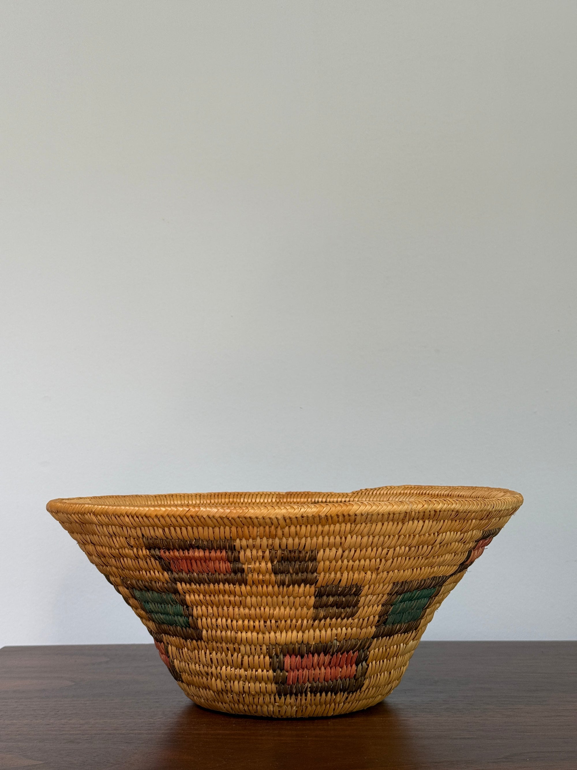 Vintage Jicarilla Apache Coil Handmade Basket | Native American Geometric Basket