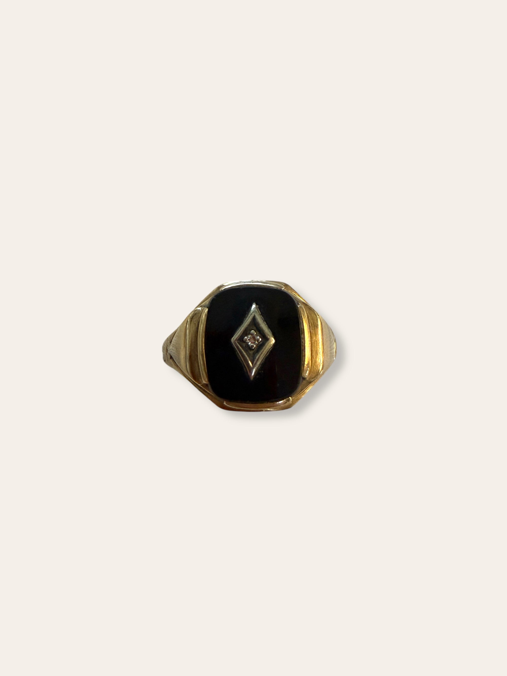 Vintage 1940’s Art Deco Onyx 10k Gold Diamond Ring Size 12.5