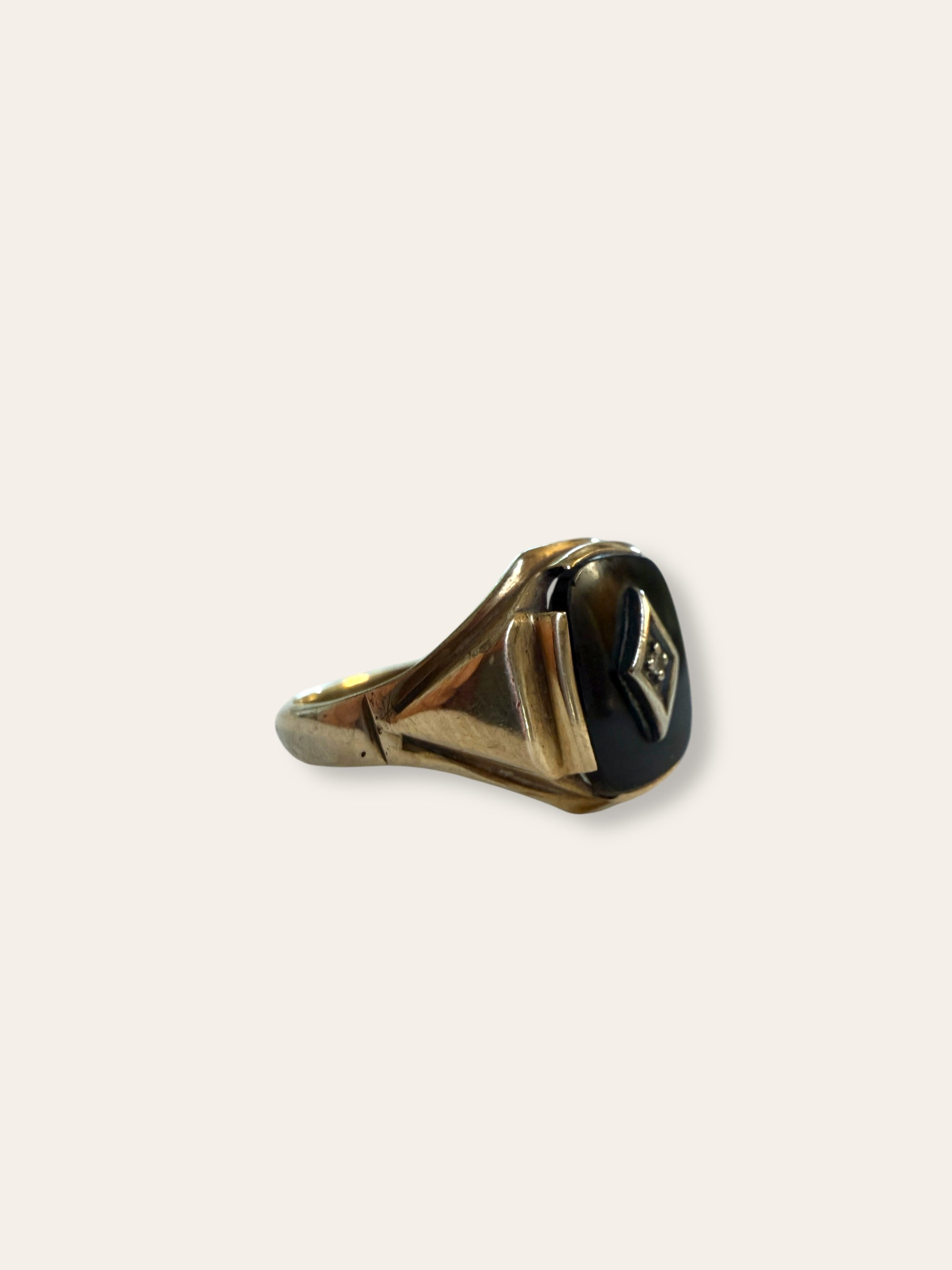 Vintage 1940’s Art Deco Onyx 10k Gold Diamond Ring Size 12.5