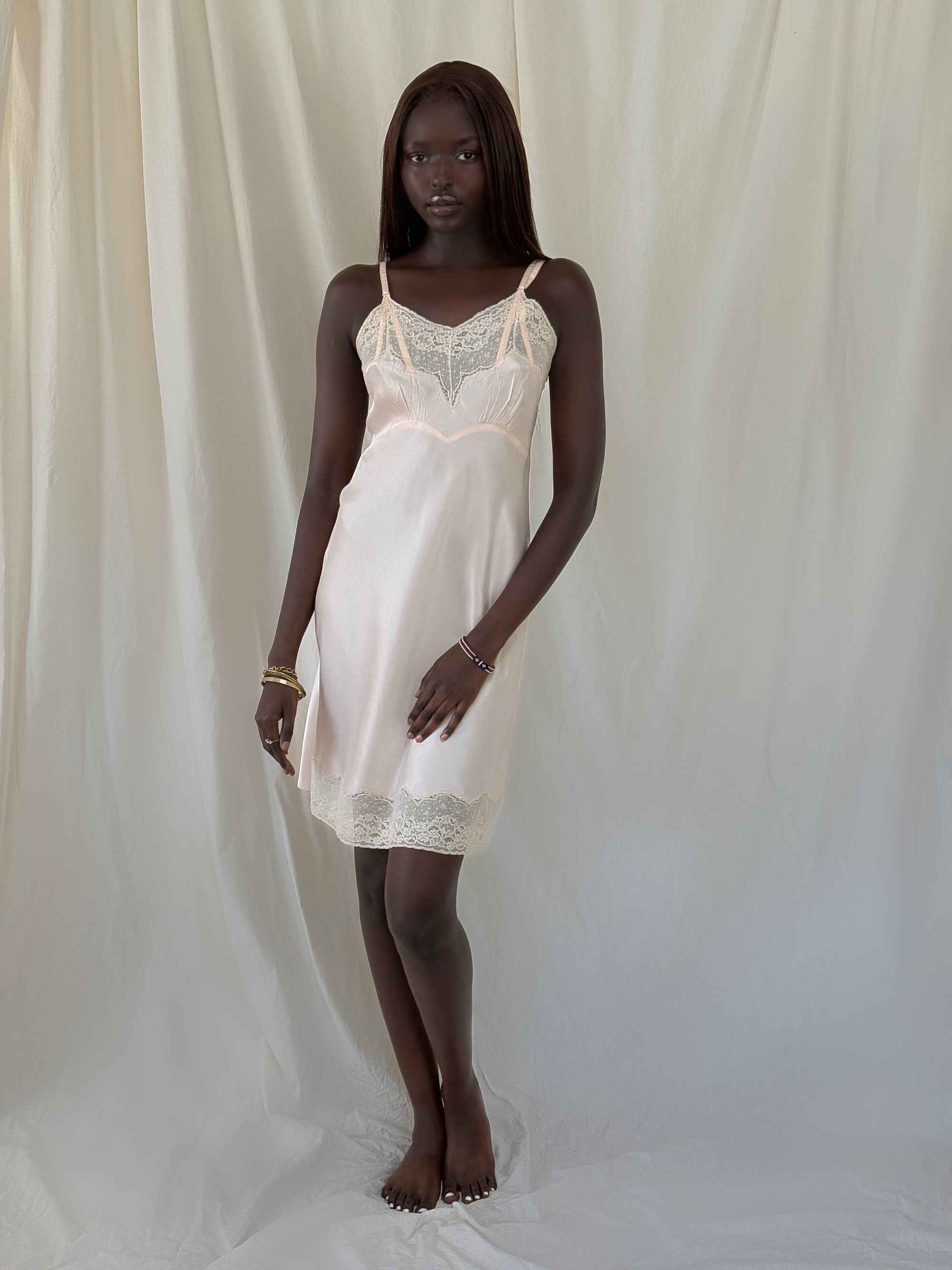 Vintage 1930’s Silk Rayon Slip Dress | Romantic Blush Pink Lace Trim Luxury Lingerie