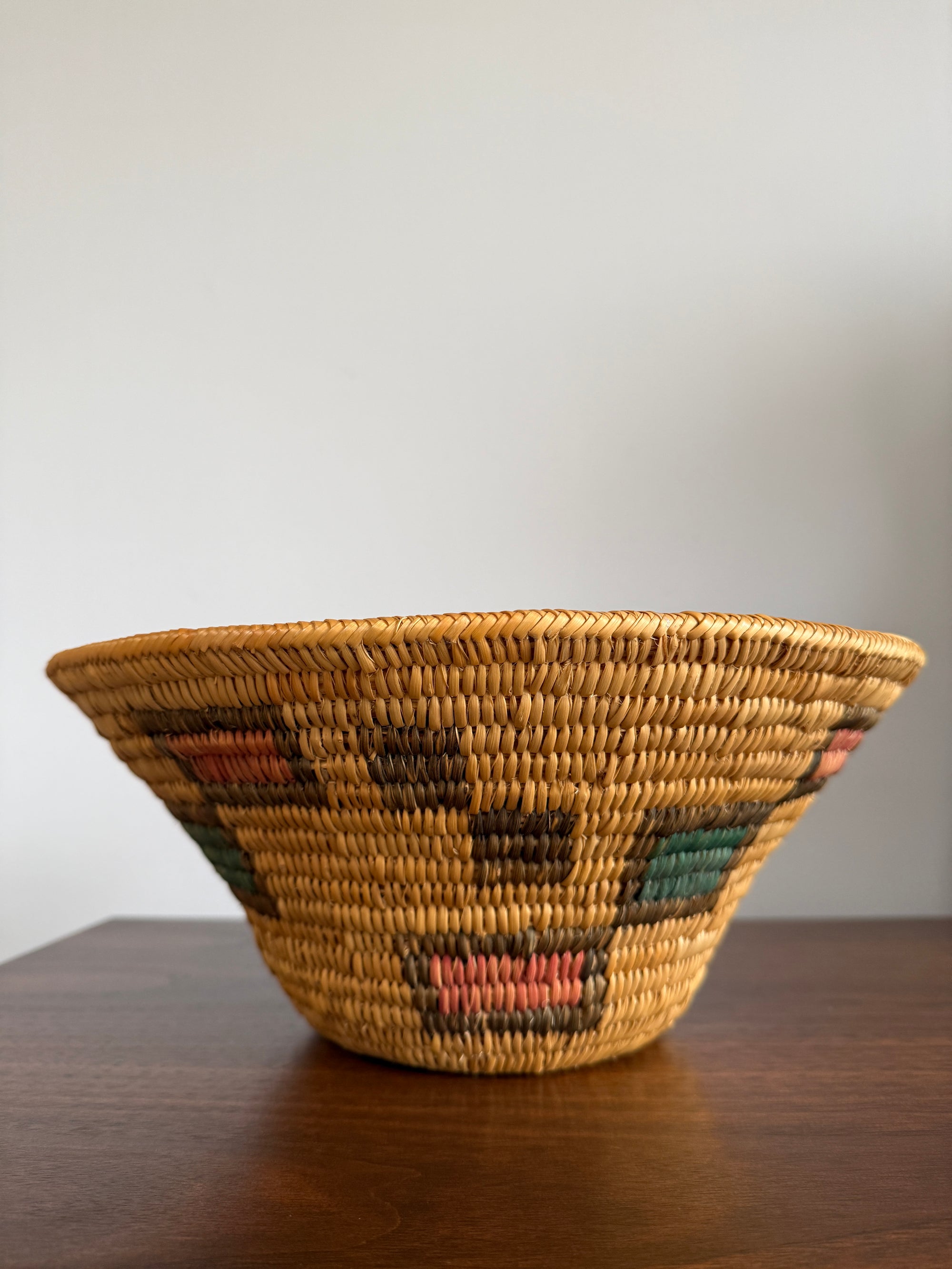 Vintage Jicarilla Apache Coil Handmade Basket | Native American Geometric Basket