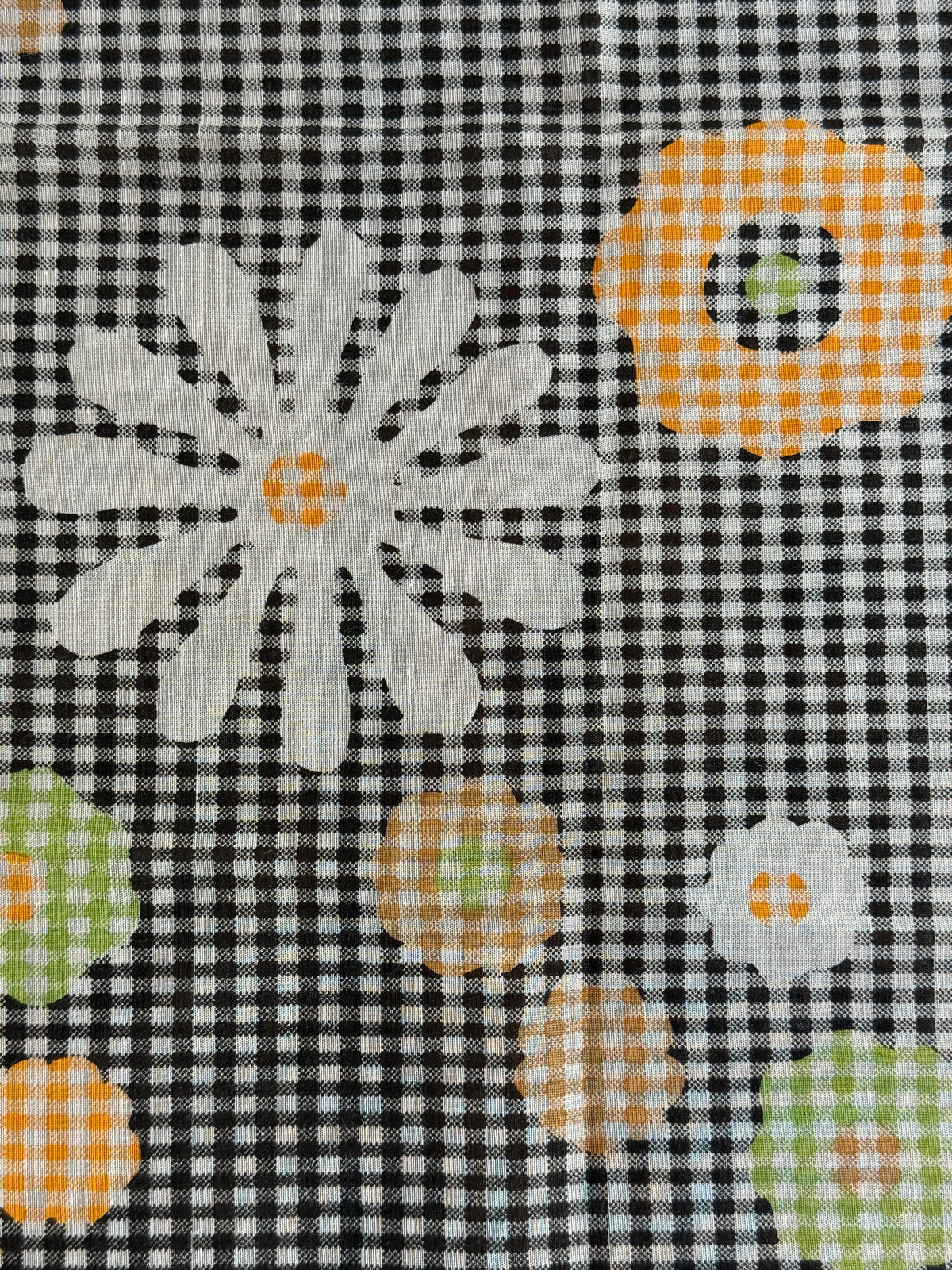Vintage 1960s Floral Motif Gingham Bandana |  Made in Italy