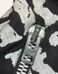 Vintage 1980s Lip Service “War?”Denim Moto Jacket | All Over Print Denim Jacket