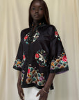 Vintage 1920’s Chinese Silk Jacket | Antique Hand Embroidery Crane Floral Motif Silk