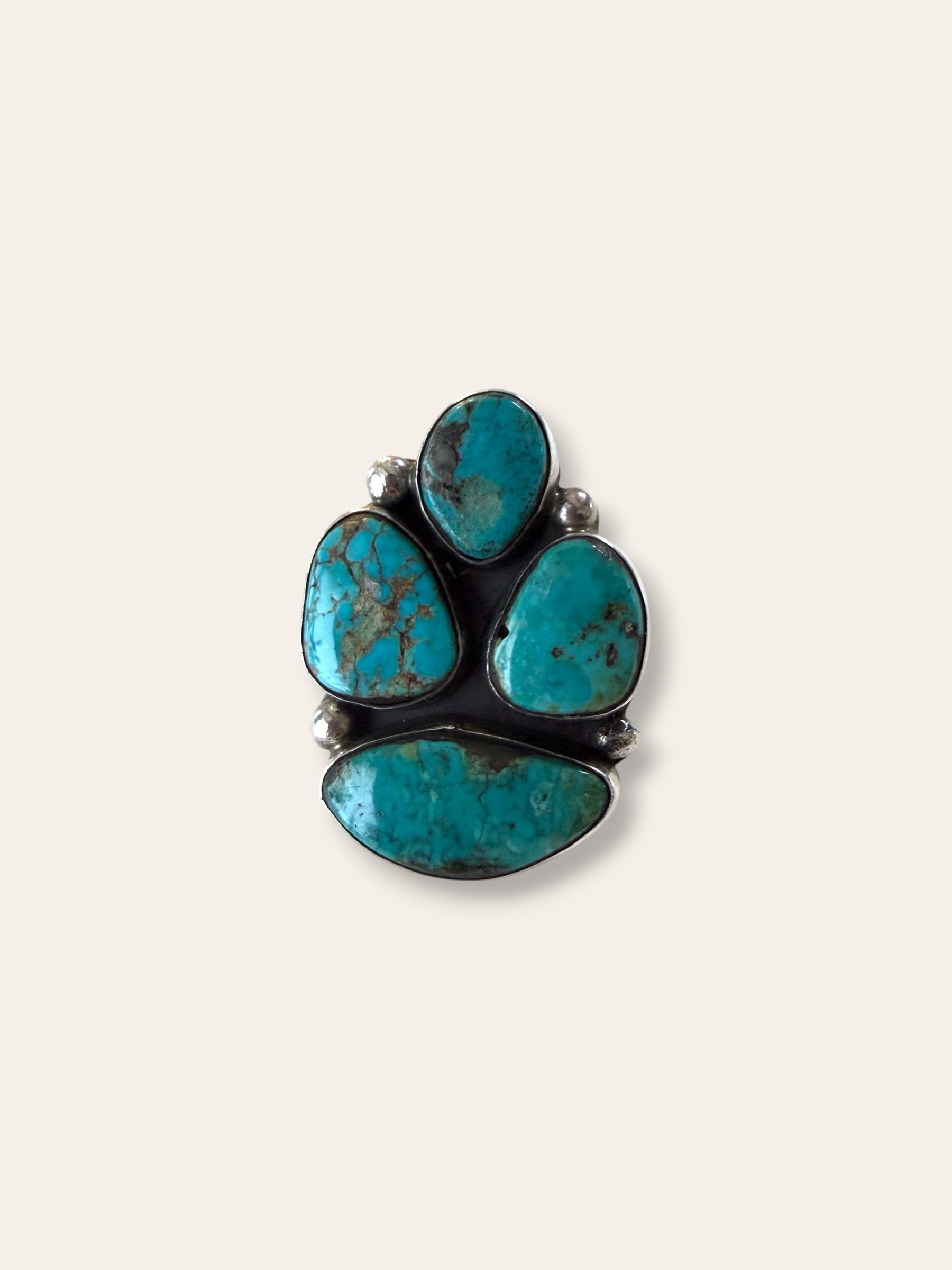 Vintage Navajo Turquoise Cluster Sterling Silver Ring Size 6