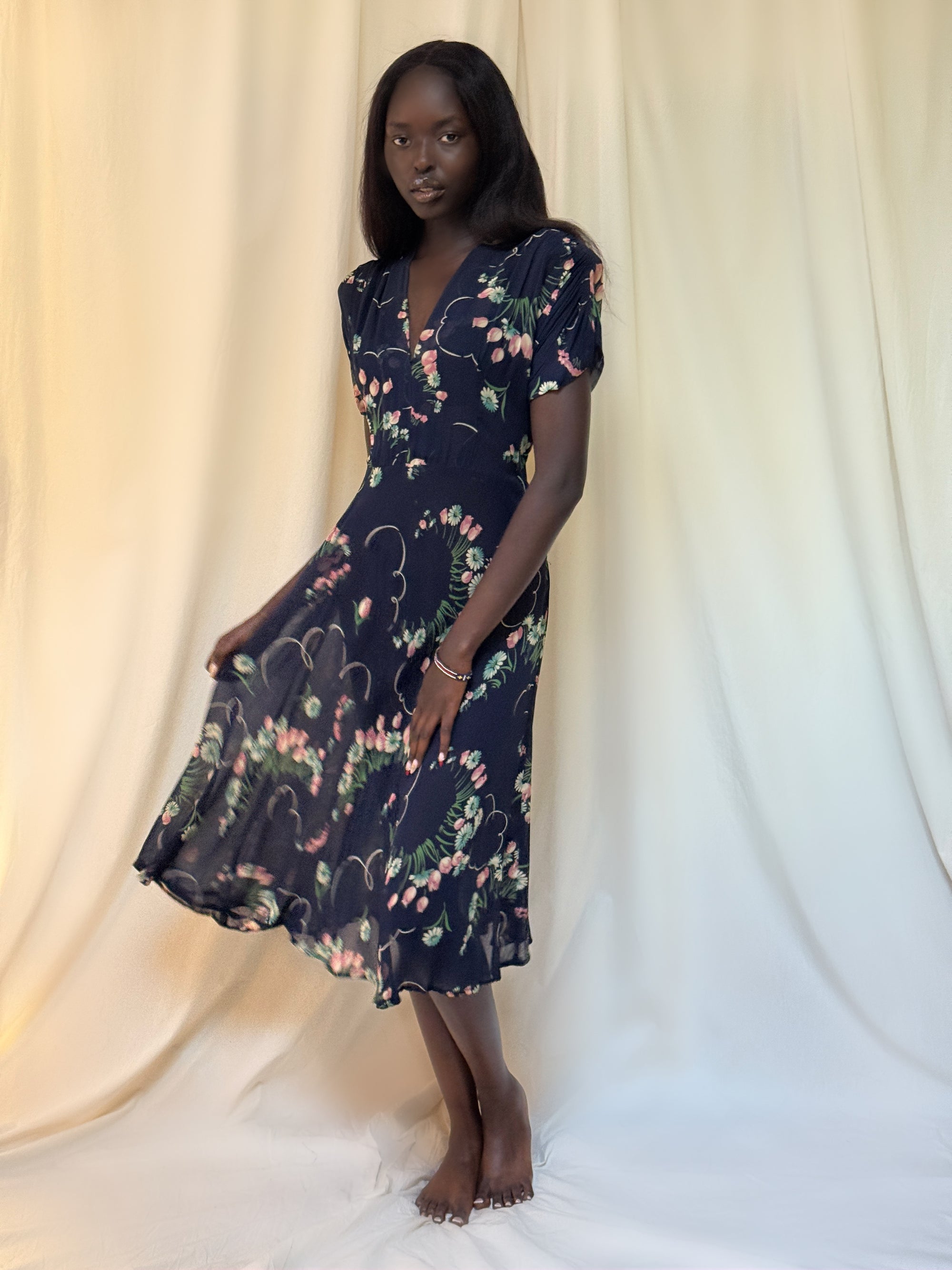 Vintage 1940s Floral Chiffon Dress