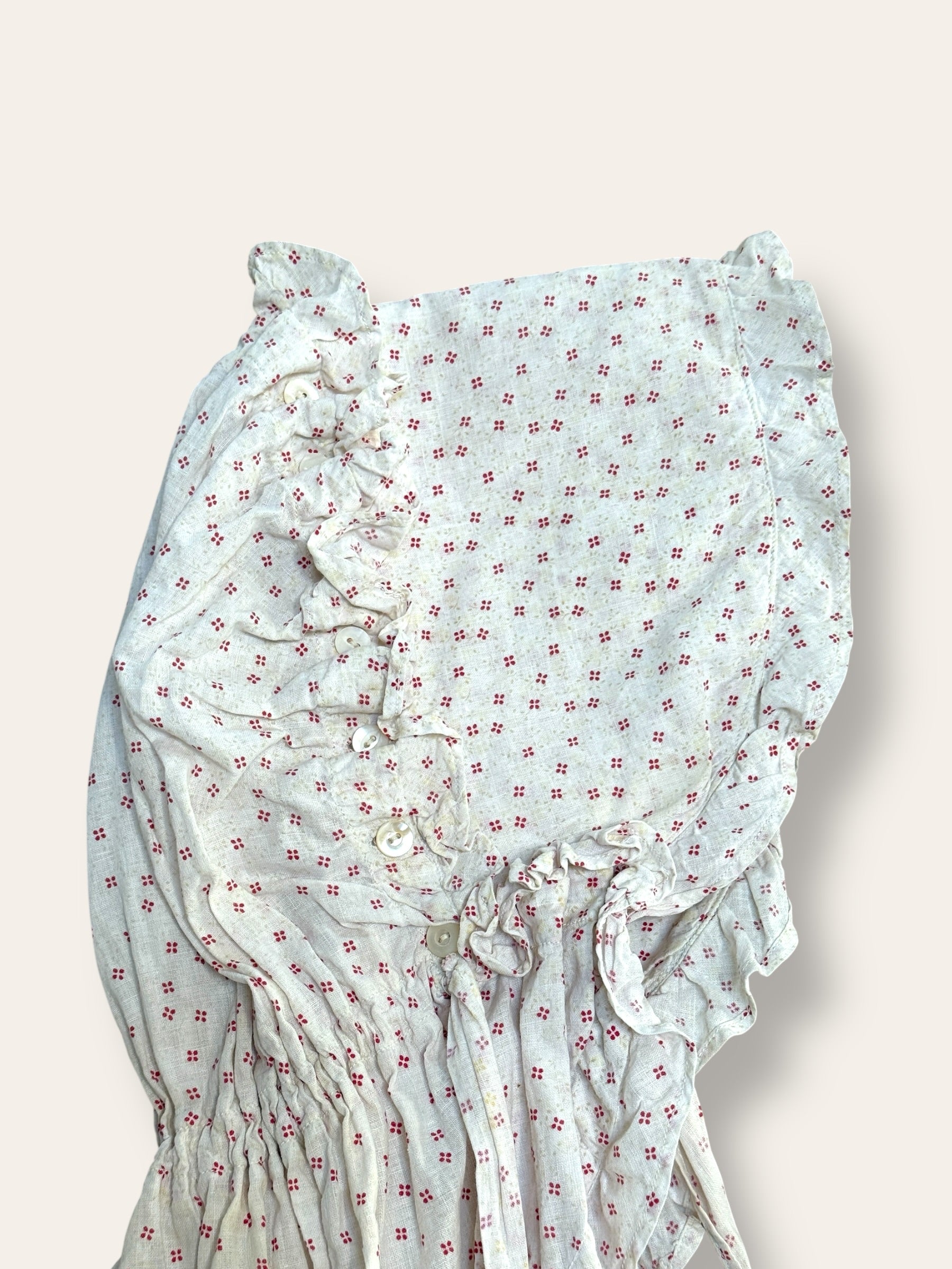 Antique 1800s Calico Cotton Sun Bonnet | Victorian Prairie Hat with Ruffle Detail