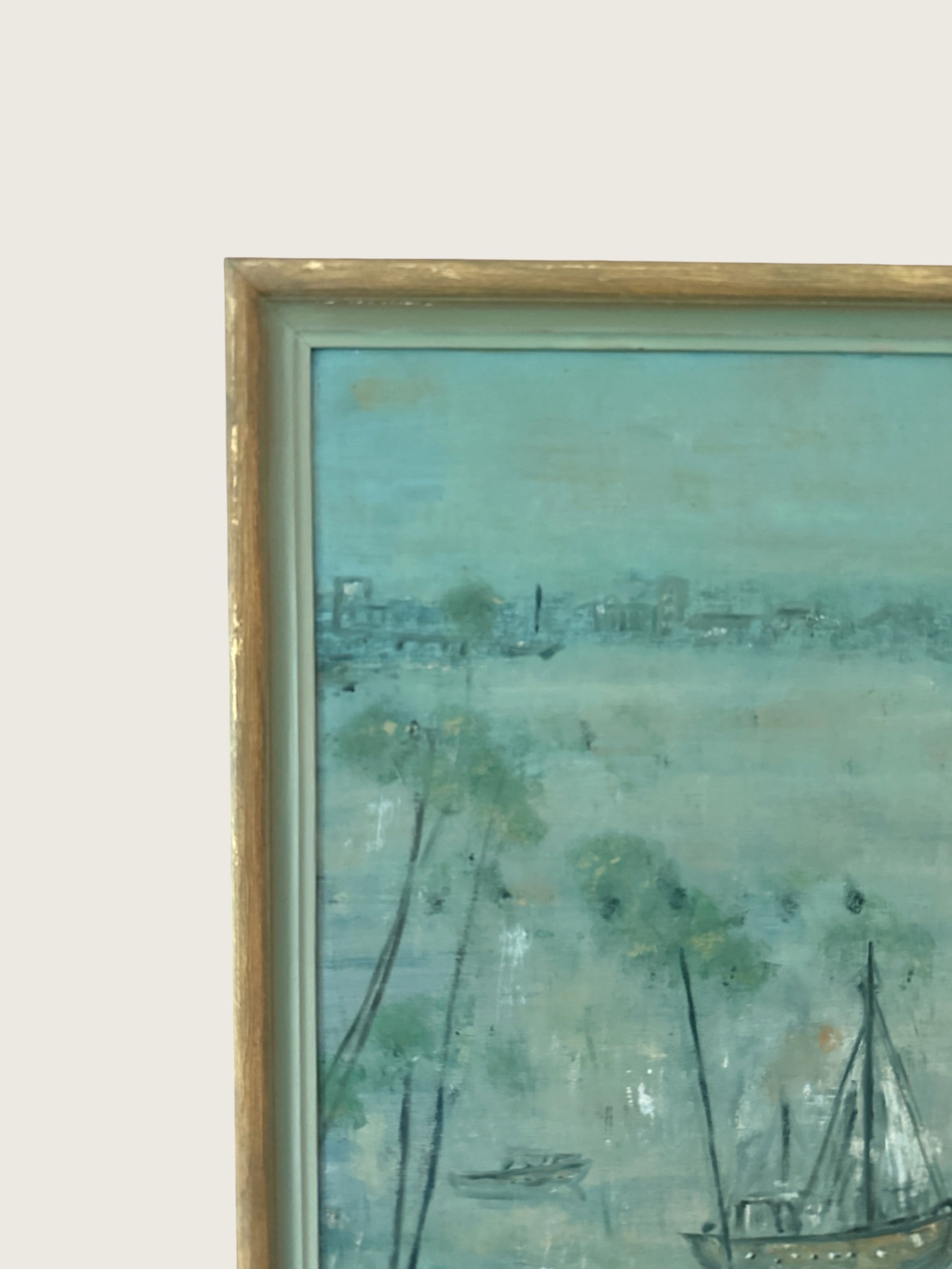 Vintage 1960s Joan Bergevin Mid-Century Modern Impressionist Oil Painting Titled “Evening Retreat” | Vintage MCM Coastal Masterwork Painting