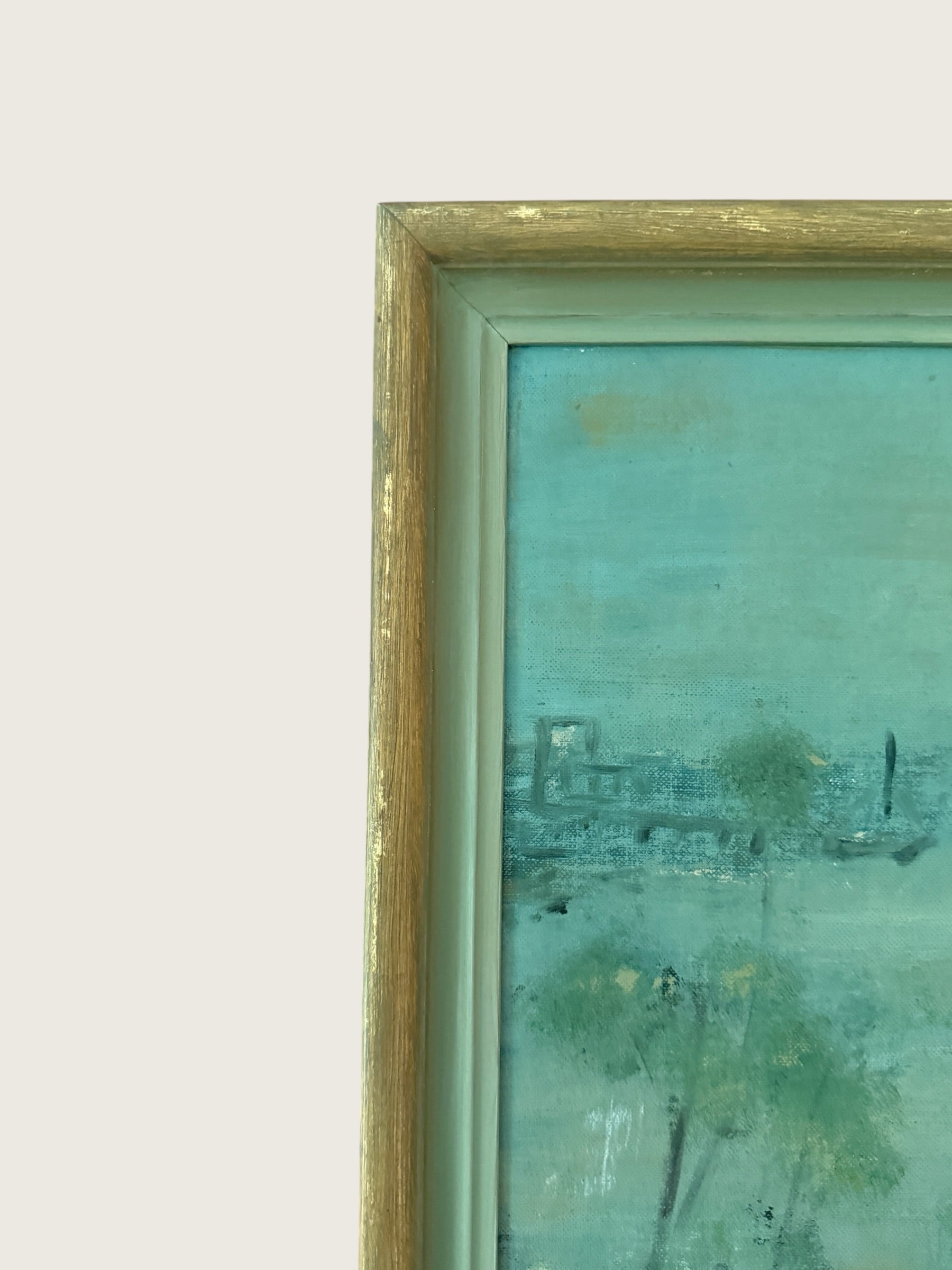 Vintage 1960s Joan Bergevin Mid-Century Modern Impressionist Oil Painting Titled “Evening Retreat” | Vintage MCM Coastal Masterwork Painting