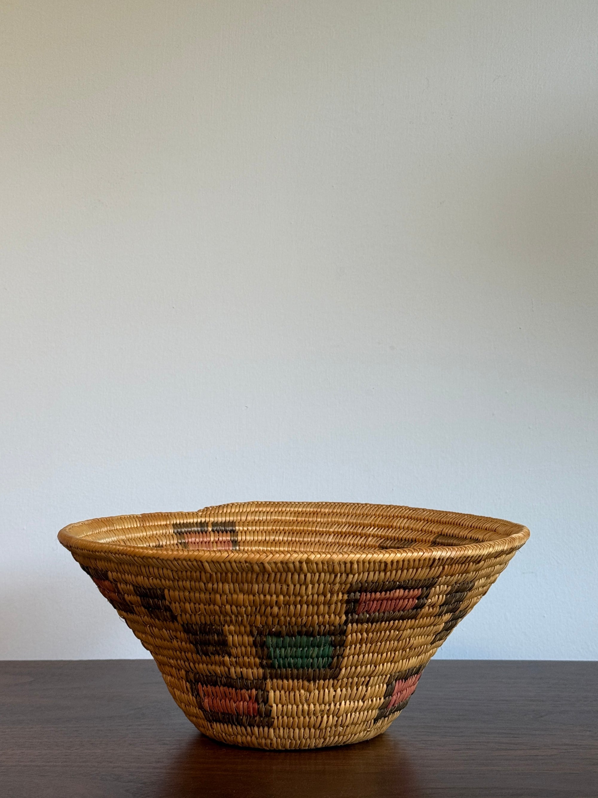 Vintage Jicarilla Apache Coil Handmade Basket | Native American Geometric Basket