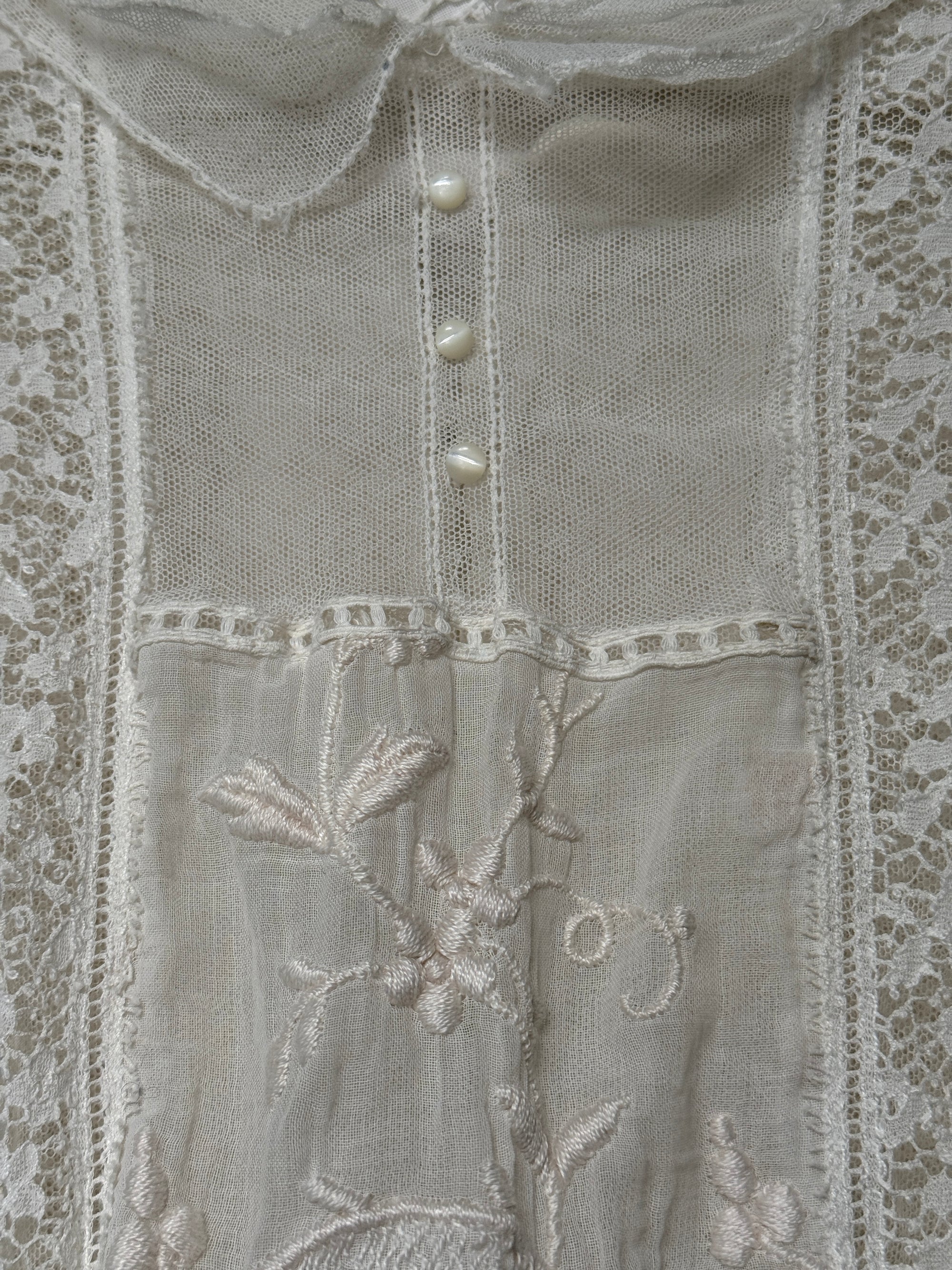 Antique 1900s Edwardian White Lace &amp; Embroidered Cotton Lawn Dress  | Handcrafted Heirloom Bridal Gown