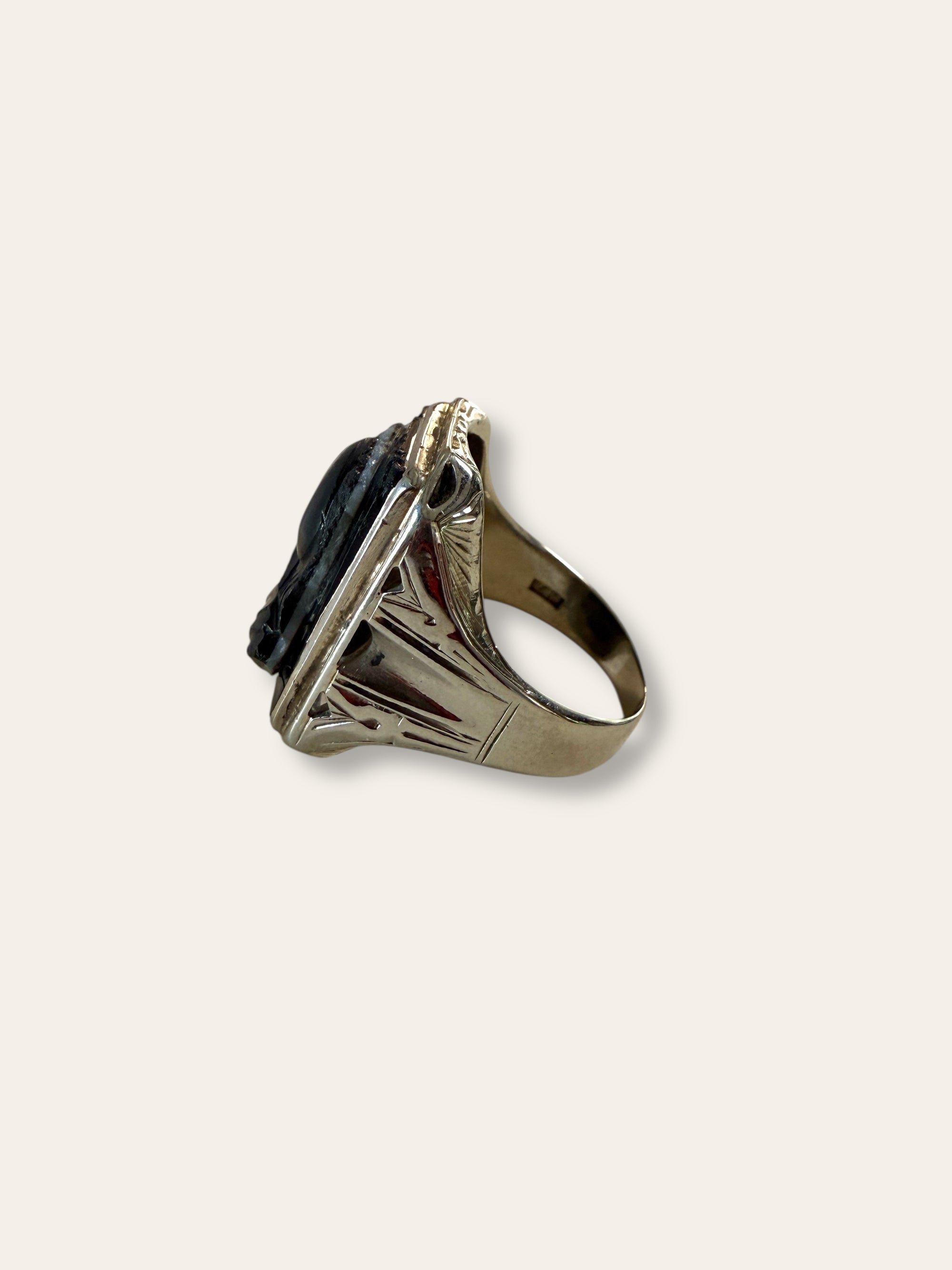Vintage 1900’s Sardonyx Cameo 14k White Gold Ring Size 10