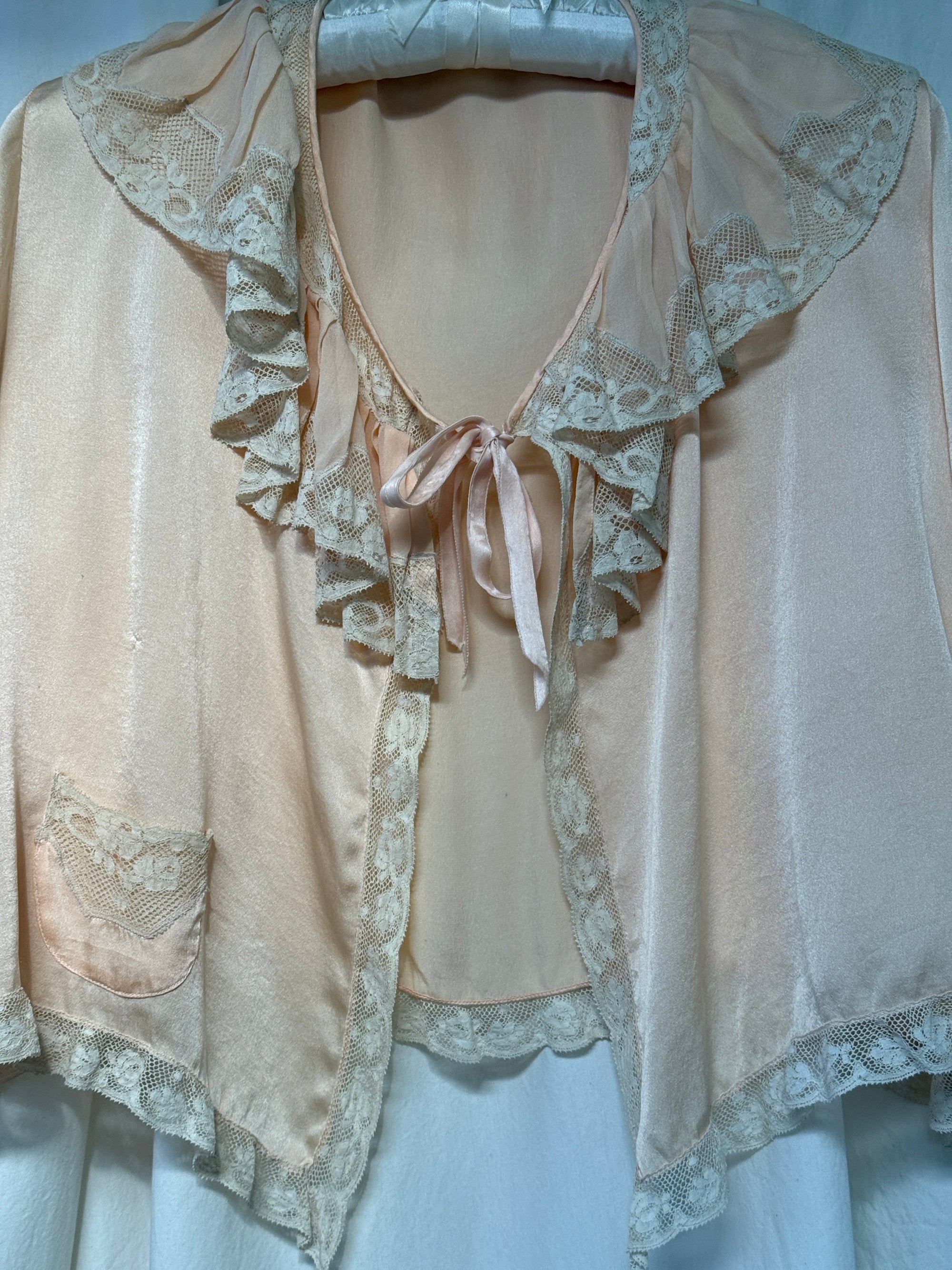 Vintage 1930s Silk &amp; Lace Bed Jacket | Silk Lingerie Top