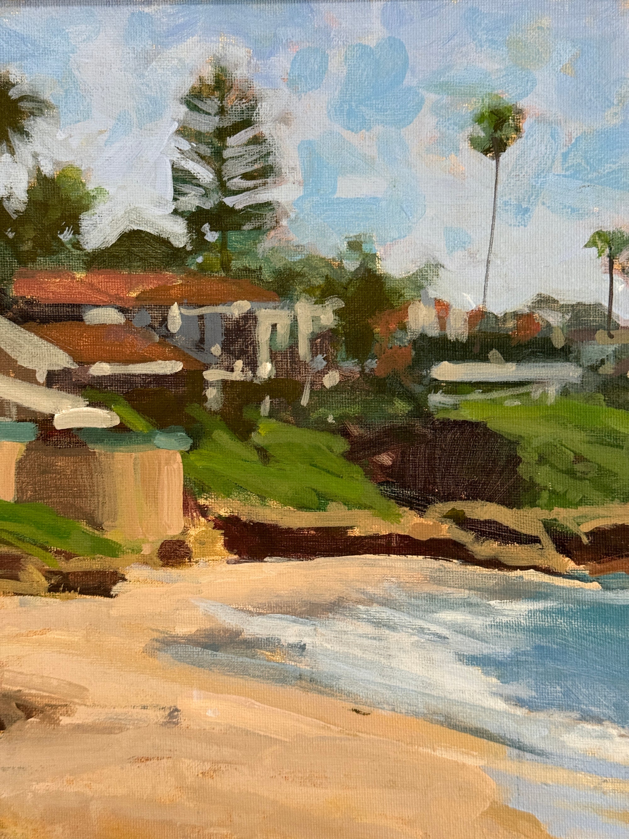 2000s Jeff Yeomans "Beach at Big Rock" Original Oil Painting | Laguna Beach California Coastal Landscape Impressionist Art