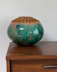 Vintage MCM Vanguard Studios Pottery Large Vase | Mid Century Modern Fluted Rim Green Glaze Studio Art Pottery Vessel USA