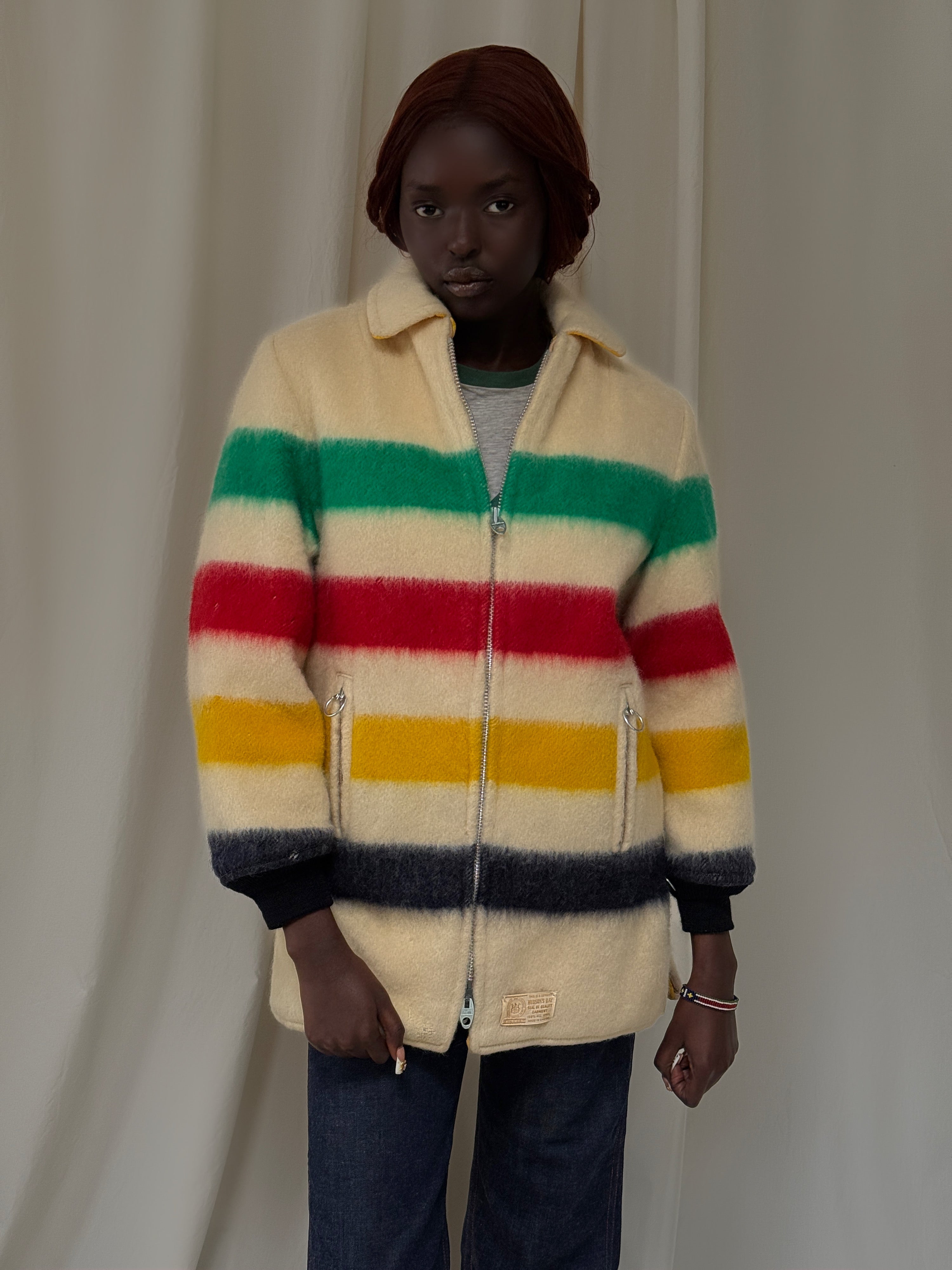 Vintage 1960's Hudson Bay Wool Blanket Reversible Jacket