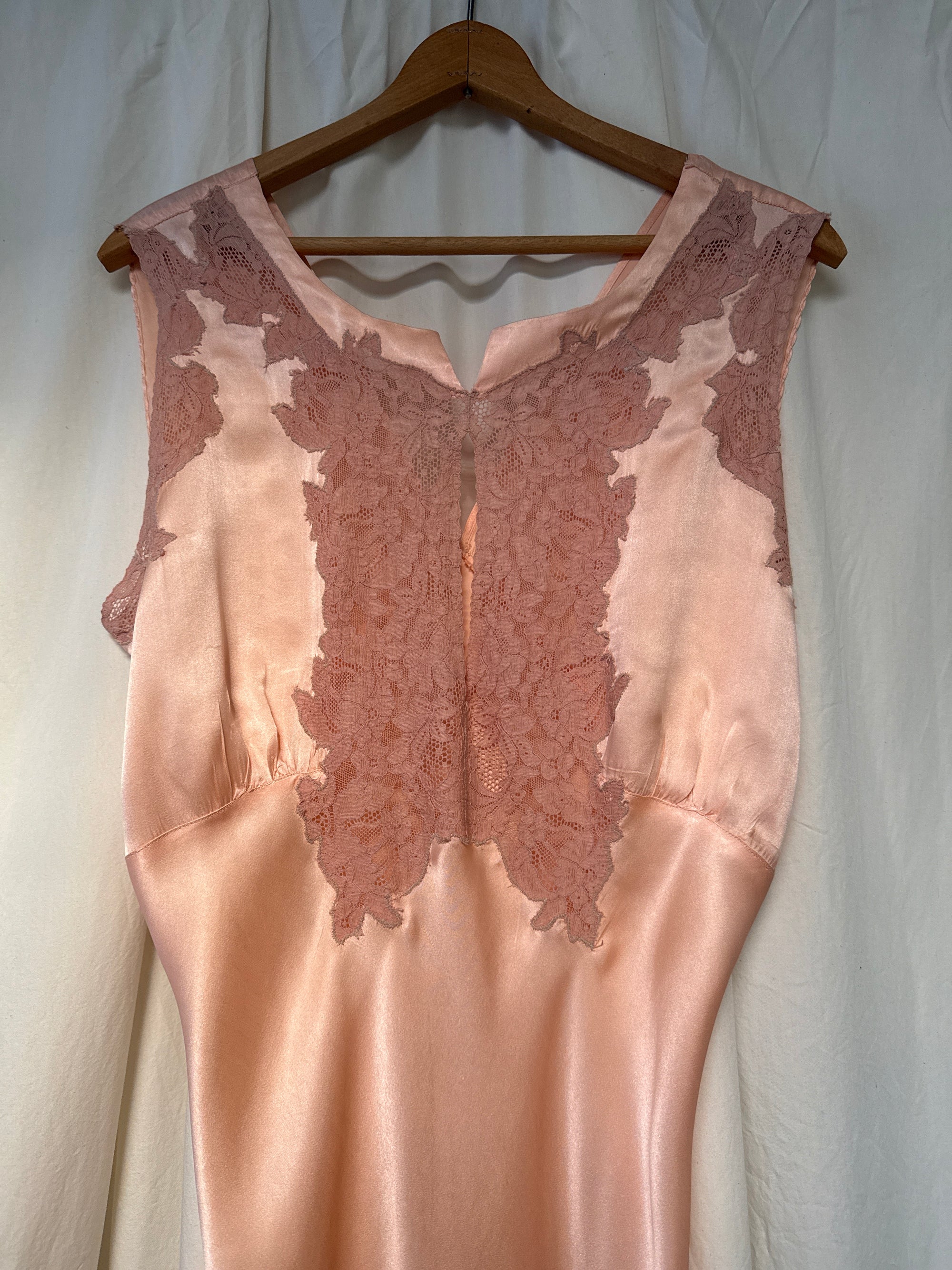 Vintage 1930’s Silk Rayon Bias Cut Lace Slip Dress | Old Hollywood Glamour Keyhole Silk Nightgown