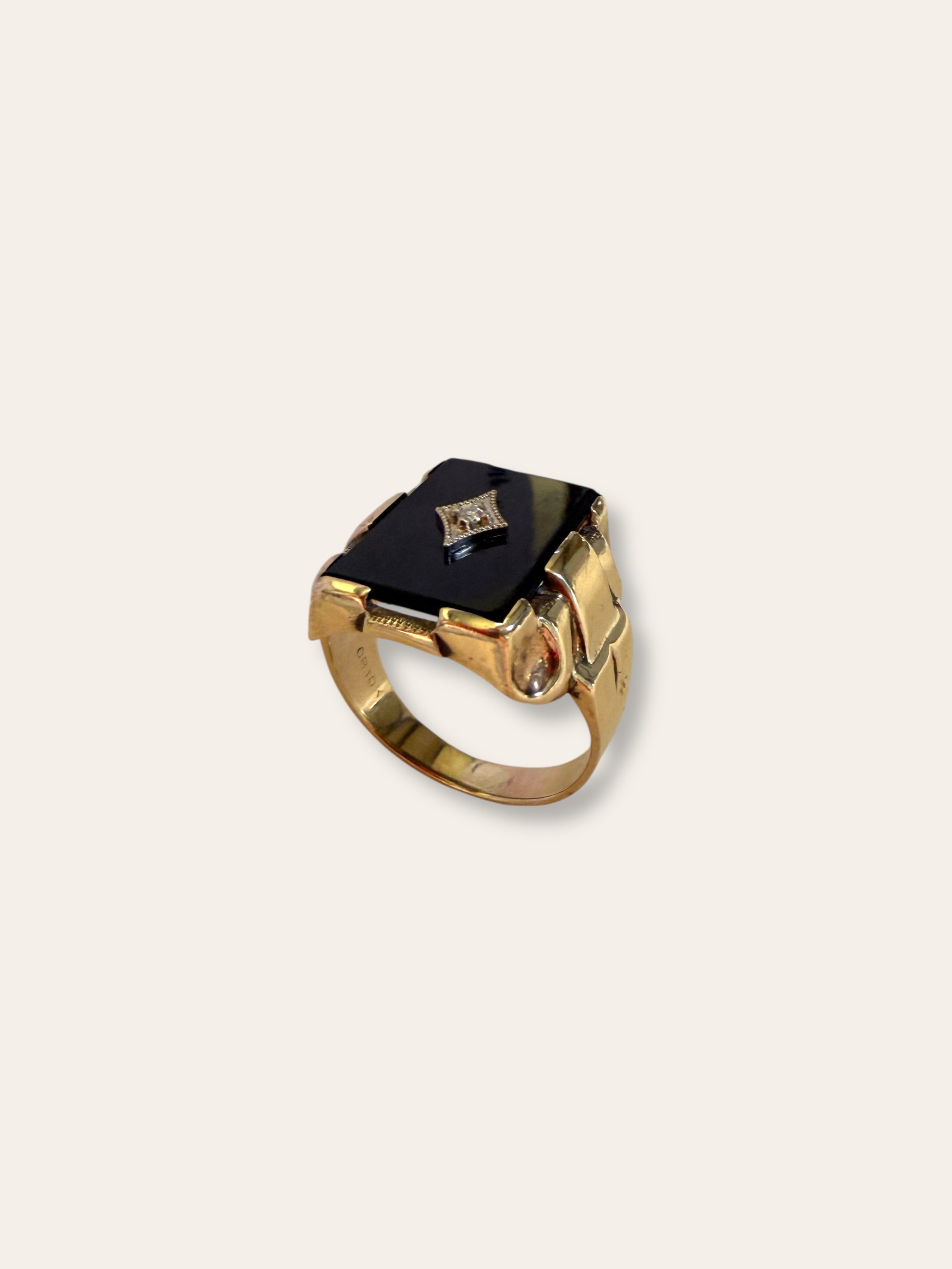 Vintage 1940’s Art Deco Onyx 10k Gold Diamond Ring Size 9