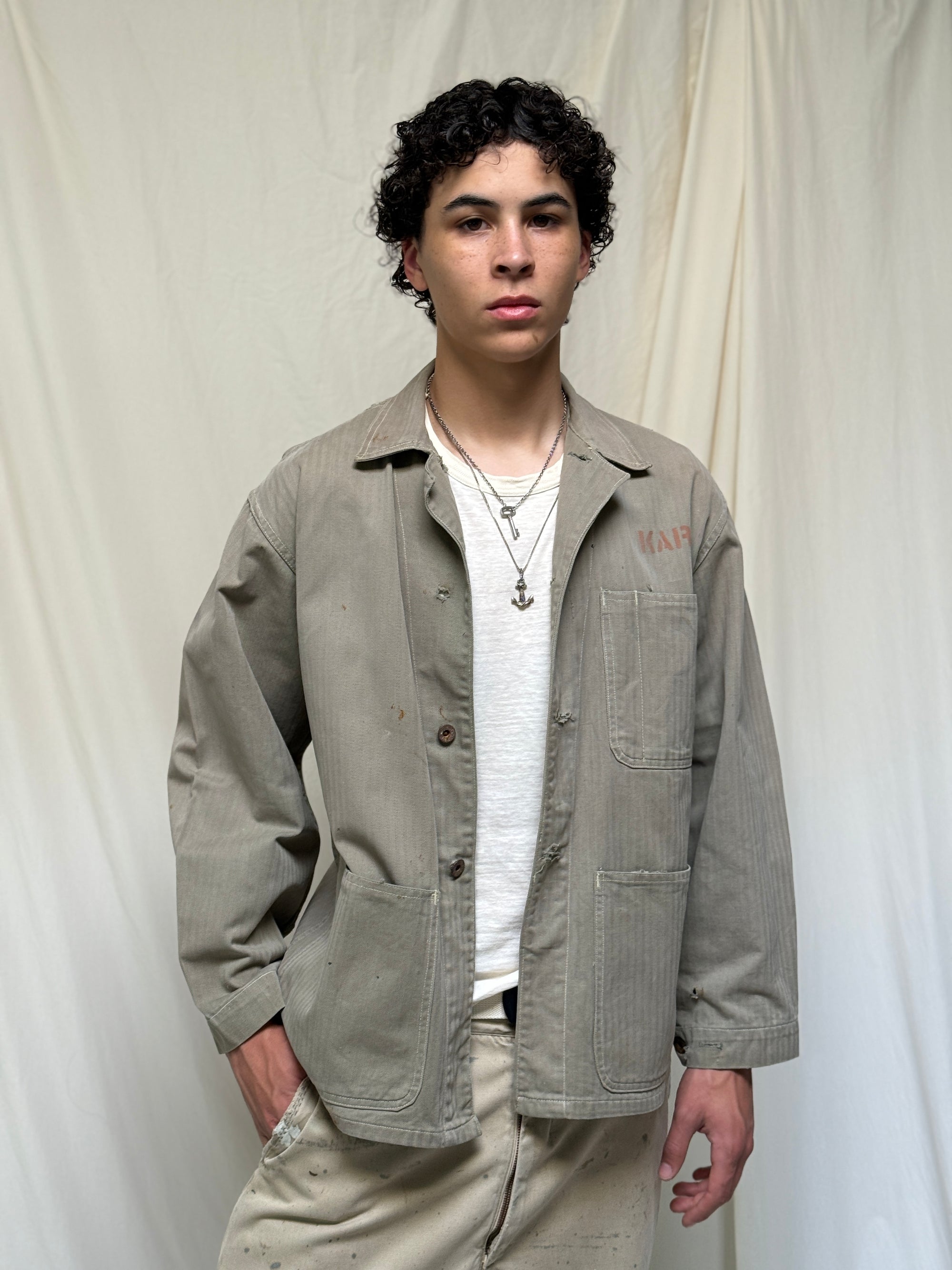 Vintage 1940’s WWII USMC P41 HBT Twill Stencil Utility Jacket